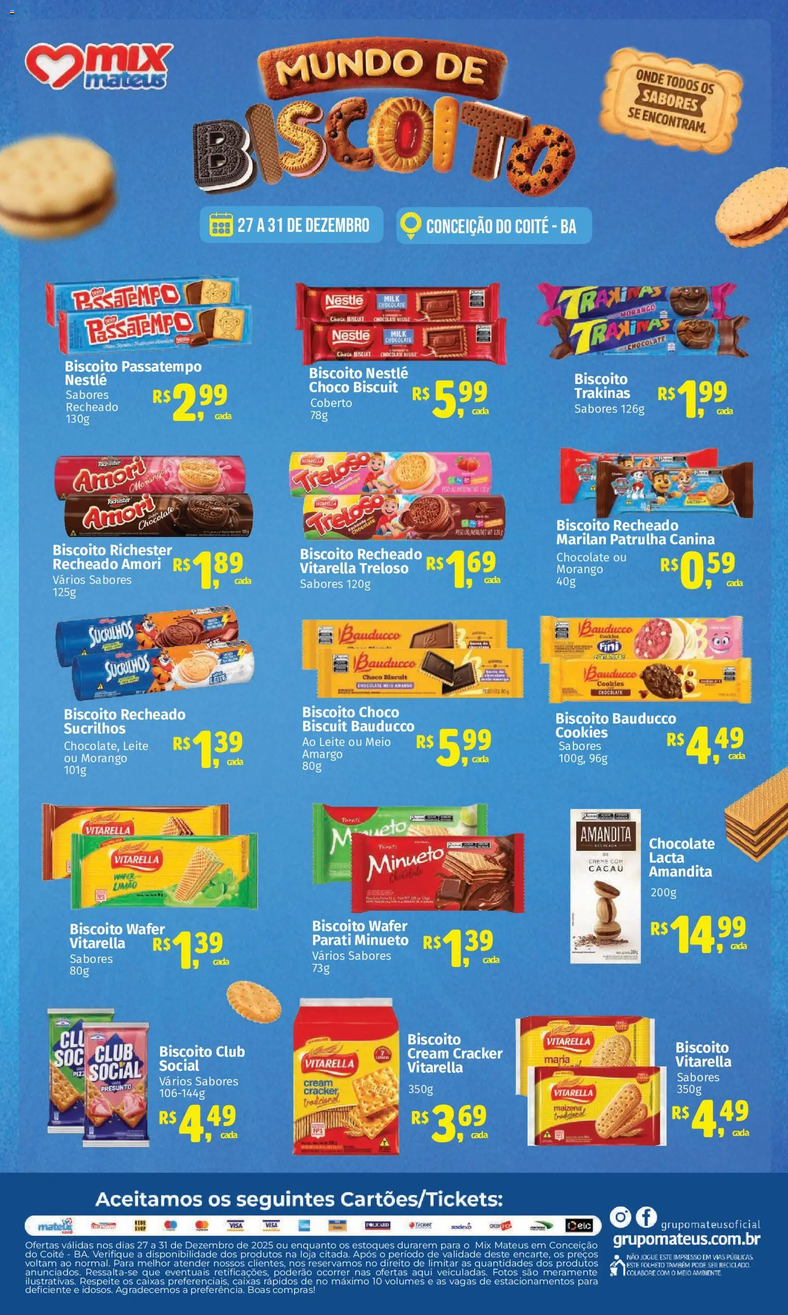 Mateus Folheto - válido de 27.12.2025 | Página: 1 | Produtos: Sucrilhos, Cookies, Cream cracker, Biscoito recheado