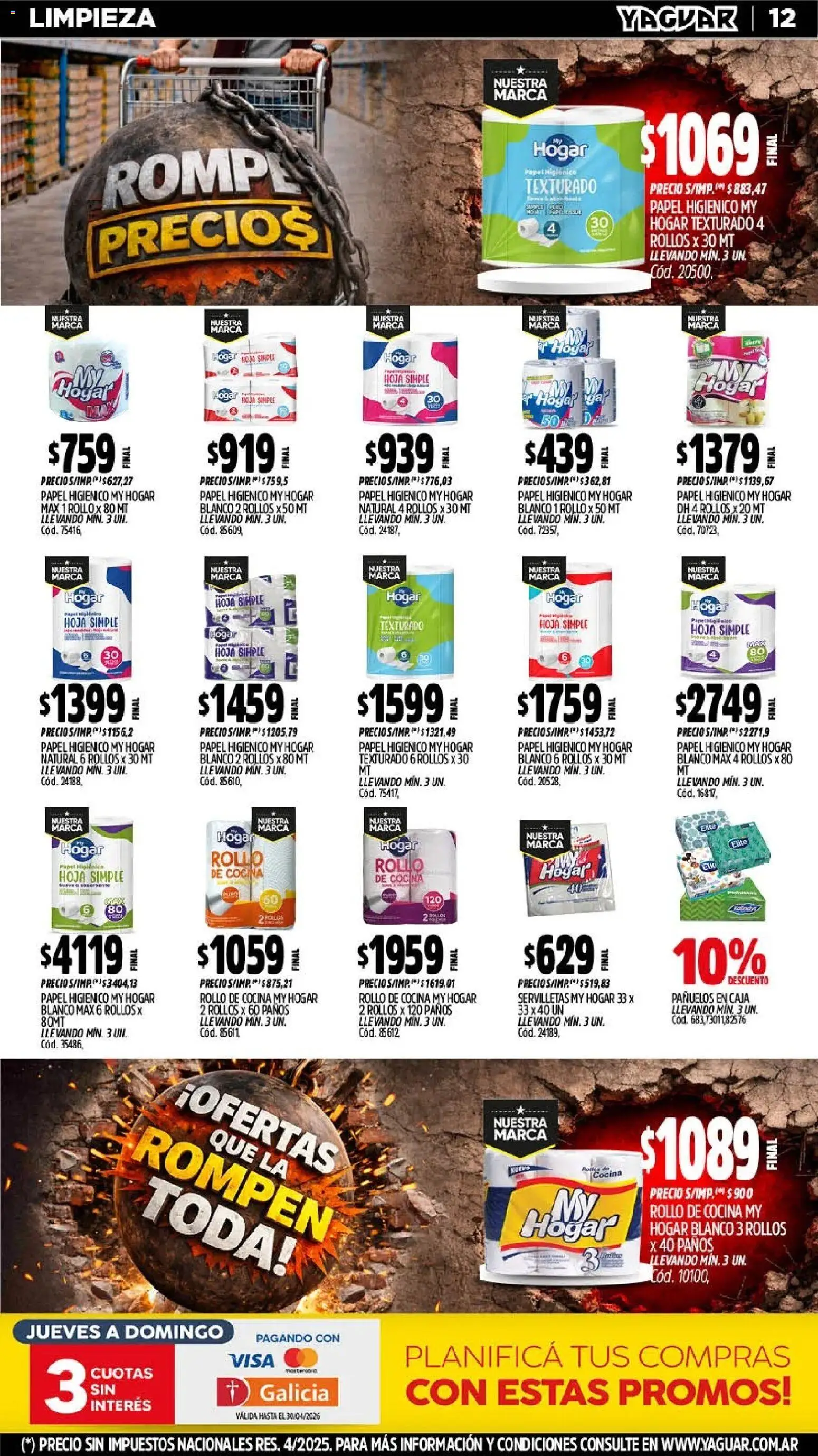 Yaguar - Oferta Semanal Mar del Plata │ válido desde el 06.04.2026 | Página: 12 | Productos: Papel higiénico, Cocina, Servilletas, Caja