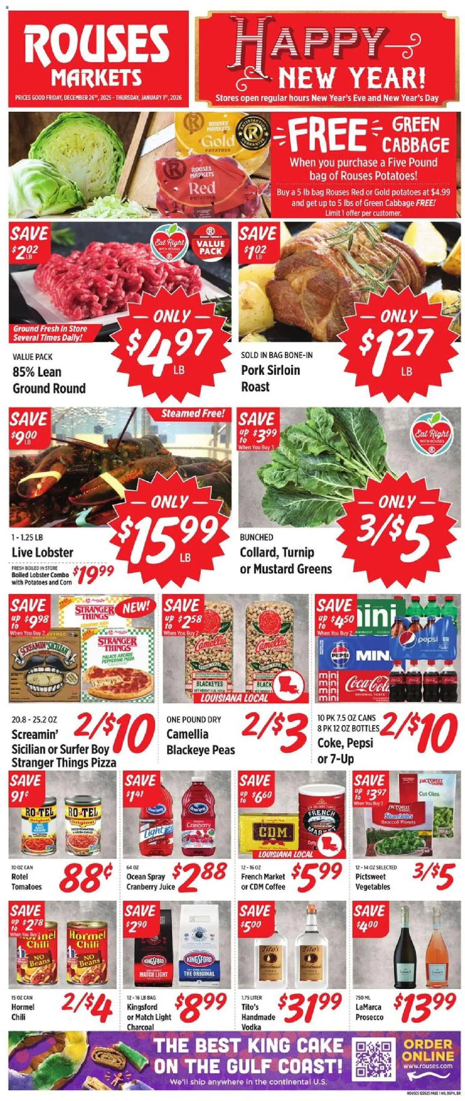 Rouses Weekly Ad - LA - valid from 26.12.2025 | Page: 2 | Products: Broccoli, Pizza, Pork, Potatoes