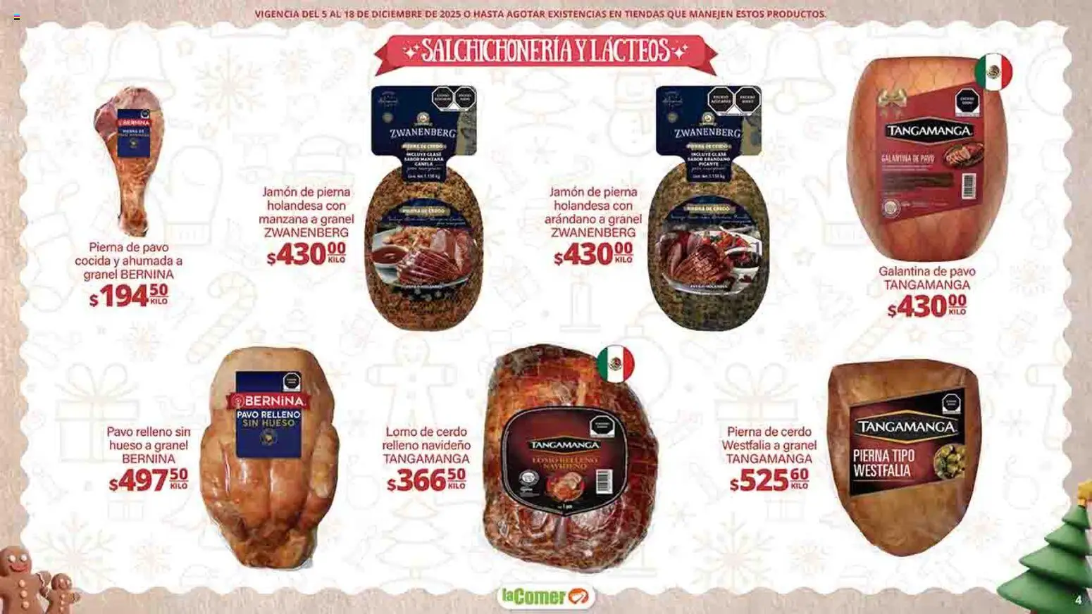 Nuevas ofertas de La Comer válidas en toda la República Mexicana desde el 05.12.2025. ¡Encuentra las mejores ofertas en La Comer folleto Felices Fiestas! | Página: 4 | Productos: Manzana, Jamón, Cerdo