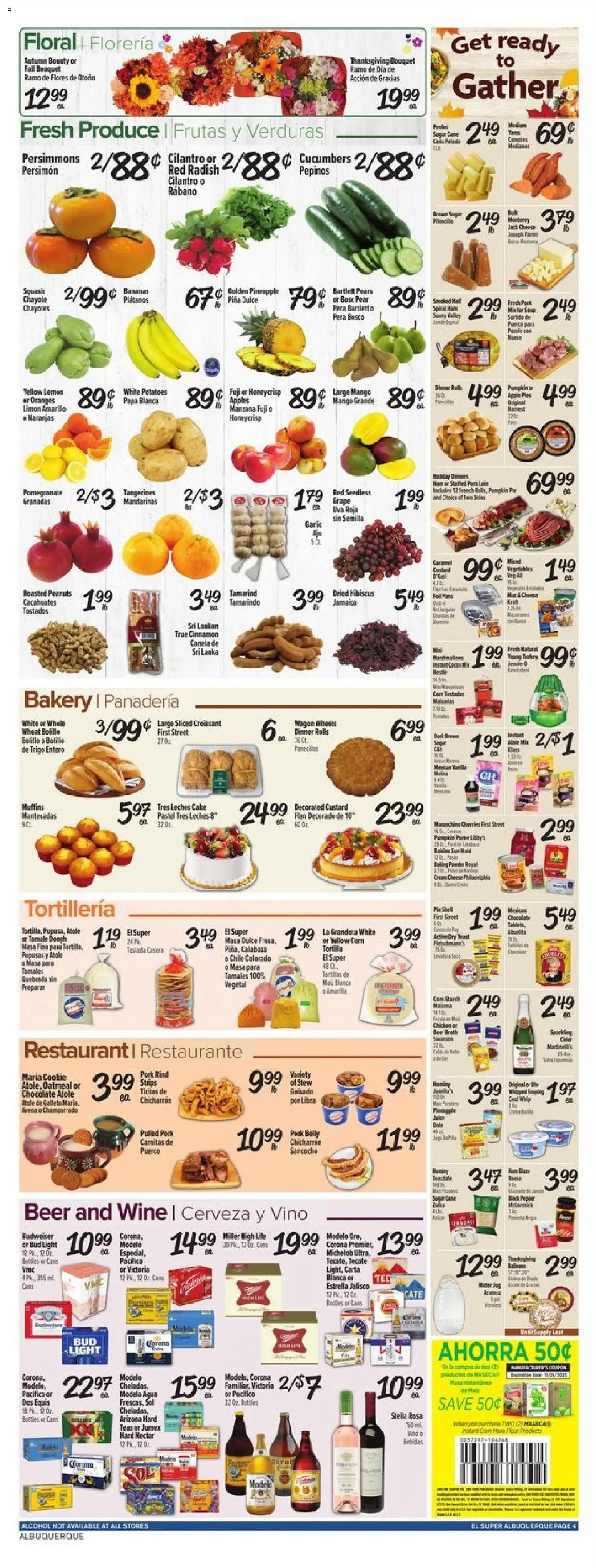 El Super Weekly Ad - NM - valid from 19.11.2025 | Page: 4 | Products: Bakery, Bananas, Sugar, Garlic