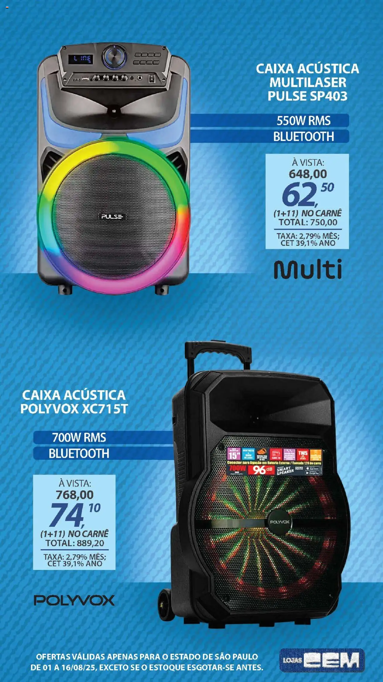 Lojas Cem Folheto - válido de 01.08.2025 | Página: 57 | Produtos: Caixa acústica, Tomada, Caixa, Carne