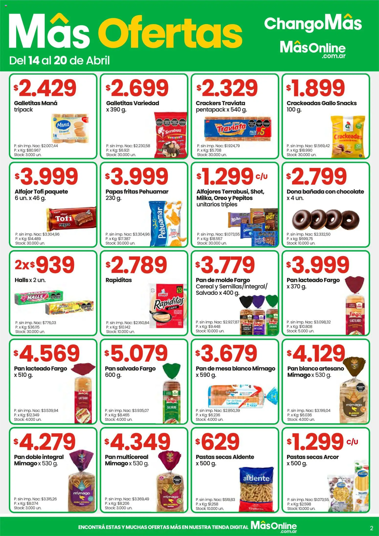 Punto Mayorista catálogo │ válido desde el 14.04.2026 | Página: 2 | Productos: Galletitas, Pan, Chocolate, Papas fritas