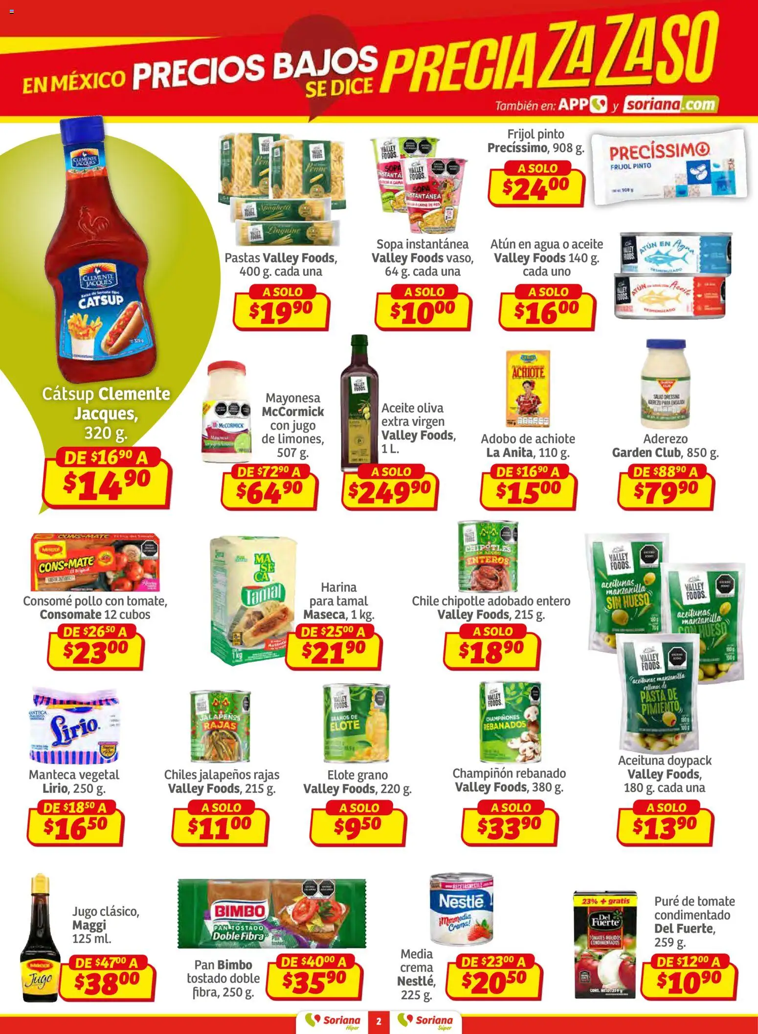 Nuevas ofertas de Soriana válidas en toda la República Mexicana desde el 15.01.2026. ¡Encuentra las mejores ofertas en Soriana - Preciazazaso Súper: Chih, Coah, Dur, NL, SLP, Tamps, Zac! | Página: 2 | Productos: Aceitunas, Sopa, Pan, Jugo
