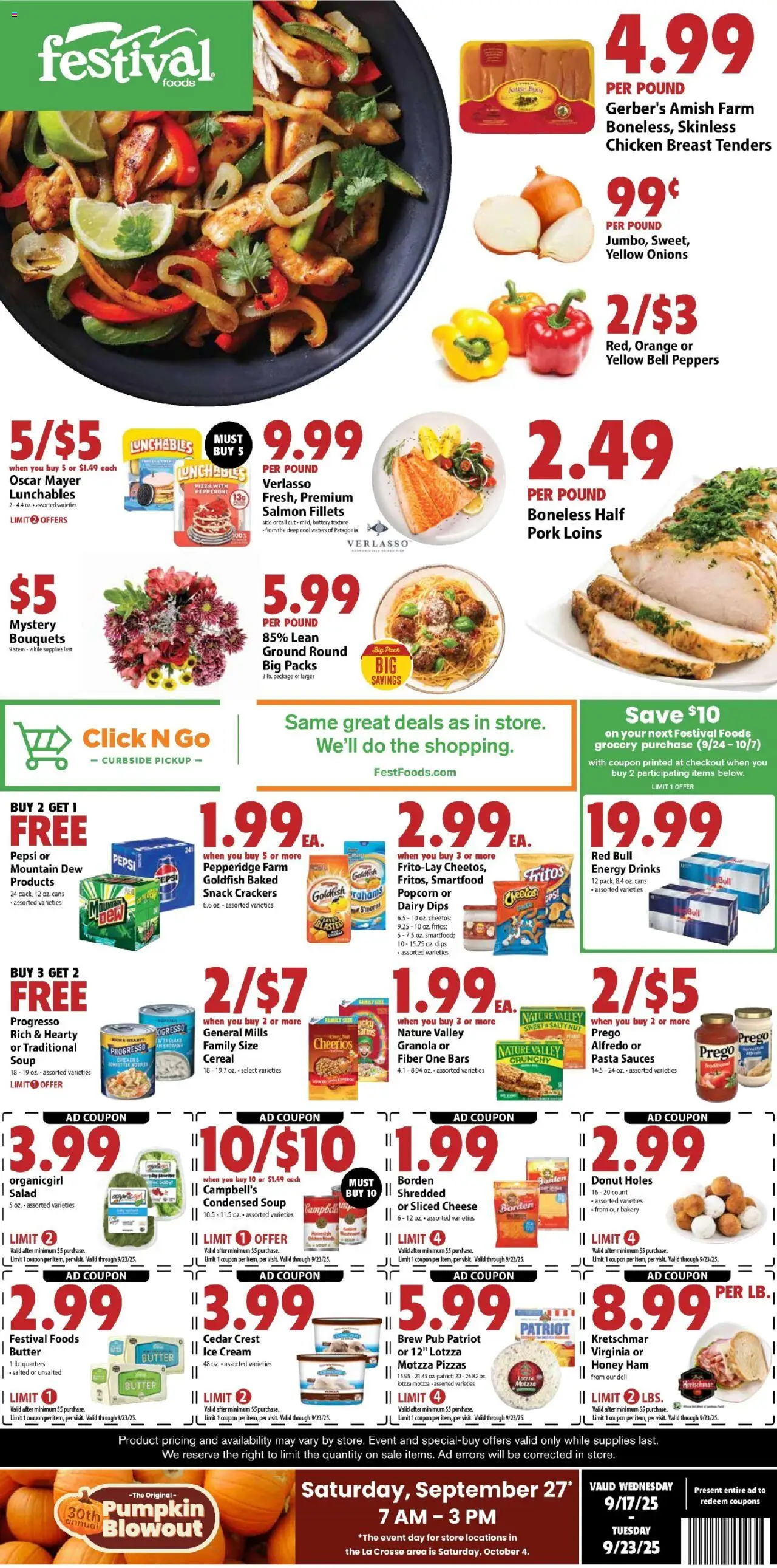 Festival Foods Weekly Ad - valid from 17.09.2025 | Page: 1 | Products: Bakery, Pasta, Ice cream, Salad