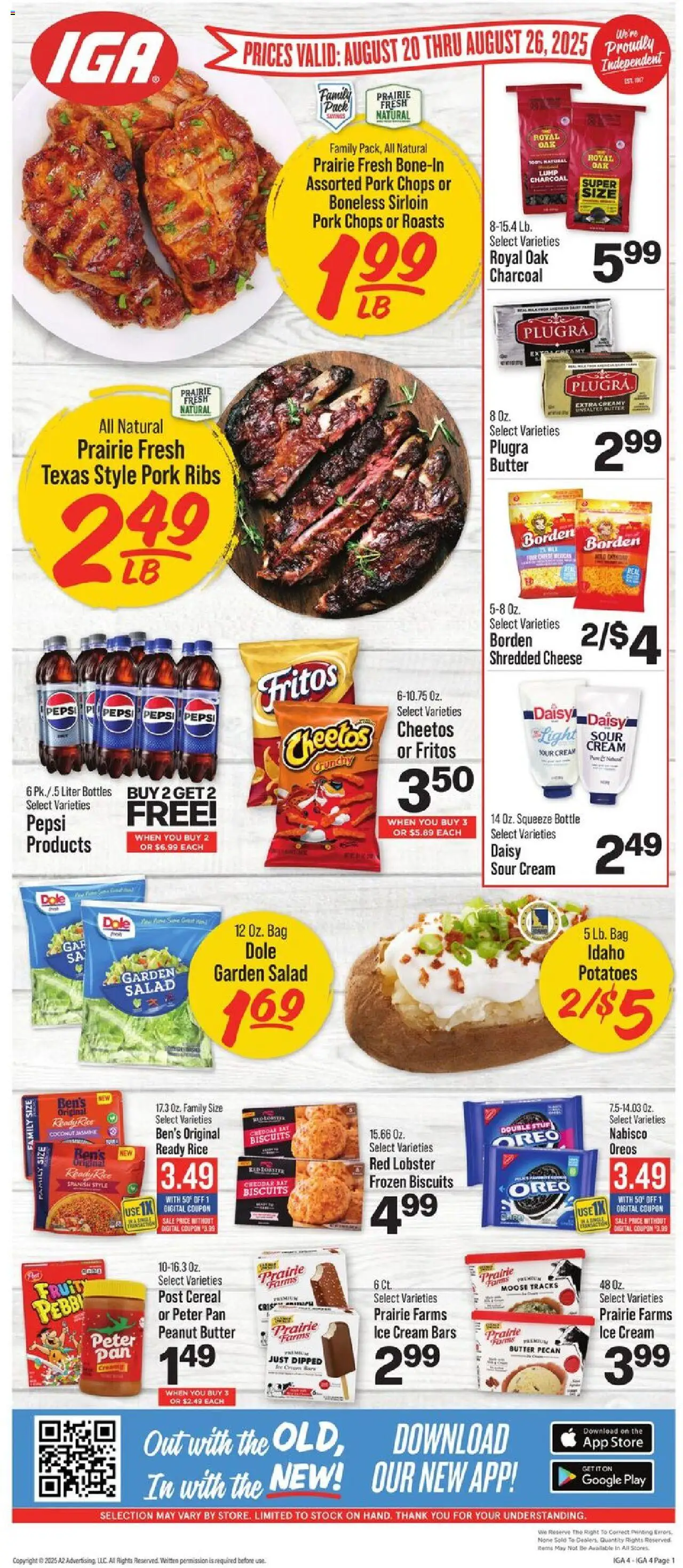 IGA Weekly Ad - valid from 20.08.2025 | Page: 1 | Products: Butter, Sour cream, Cream, Potatoes