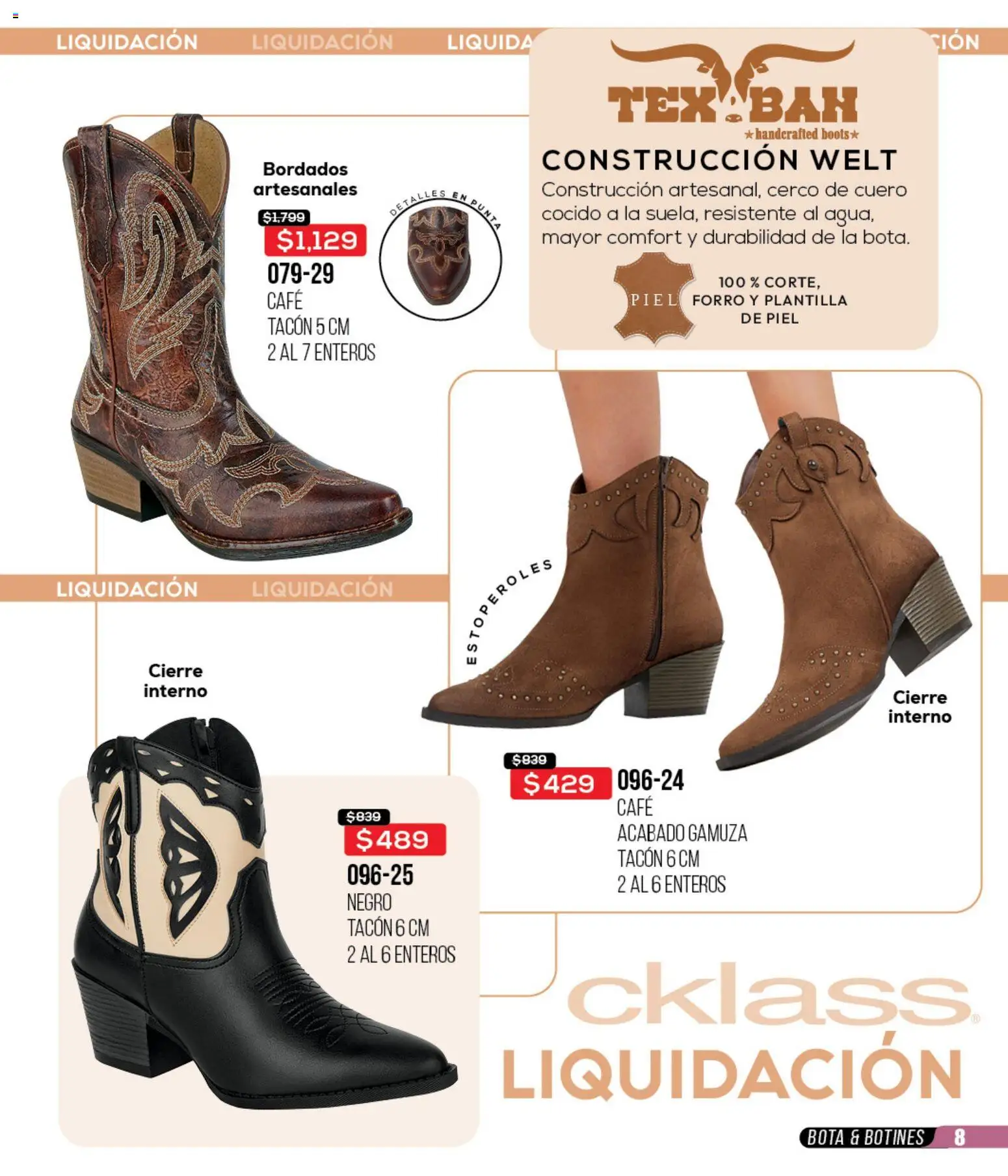 Nuevas ofertas de Cklass válidas en toda la República Mexicana desde el 18.03.2026. ¡Encuentra las mejores ofertas en Cklass catálogo Liquidación total ropa! | Página: 128 | Productos: Café, Gamuza, Botines