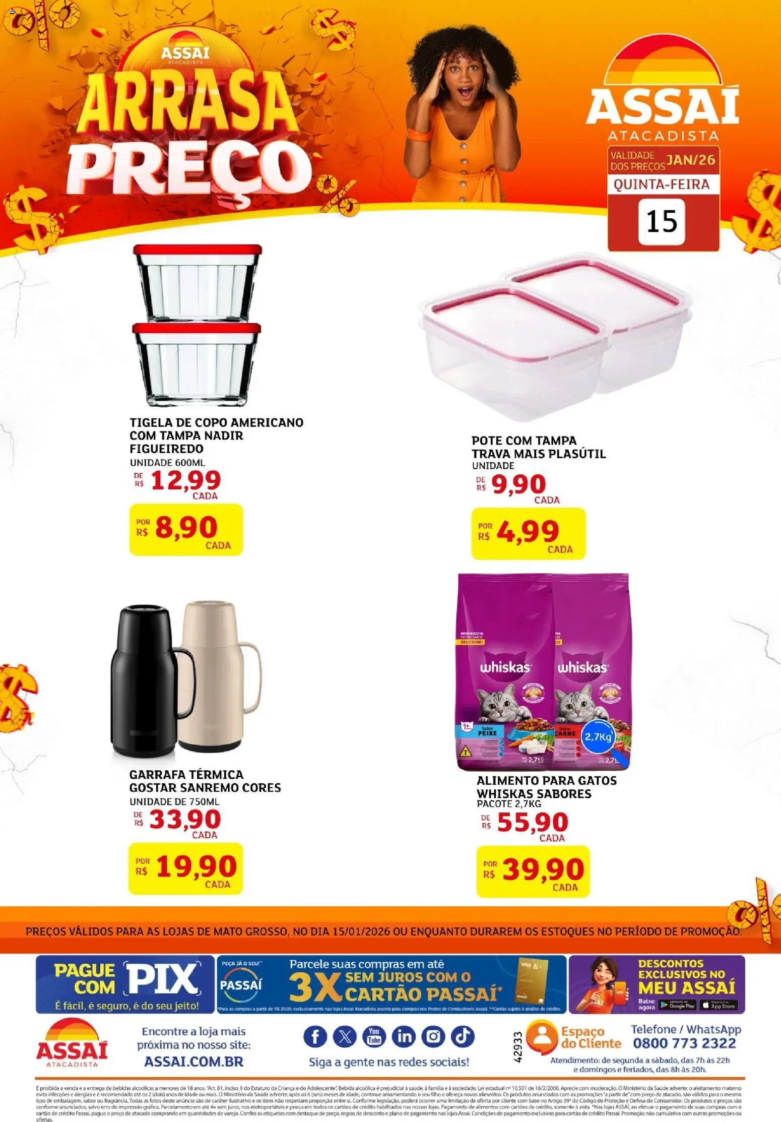 Assaí Atacadista Folheto - válido de 15.01.2026 | Página: 1 | Produtos: Pneus, Base, Carne, Telefone