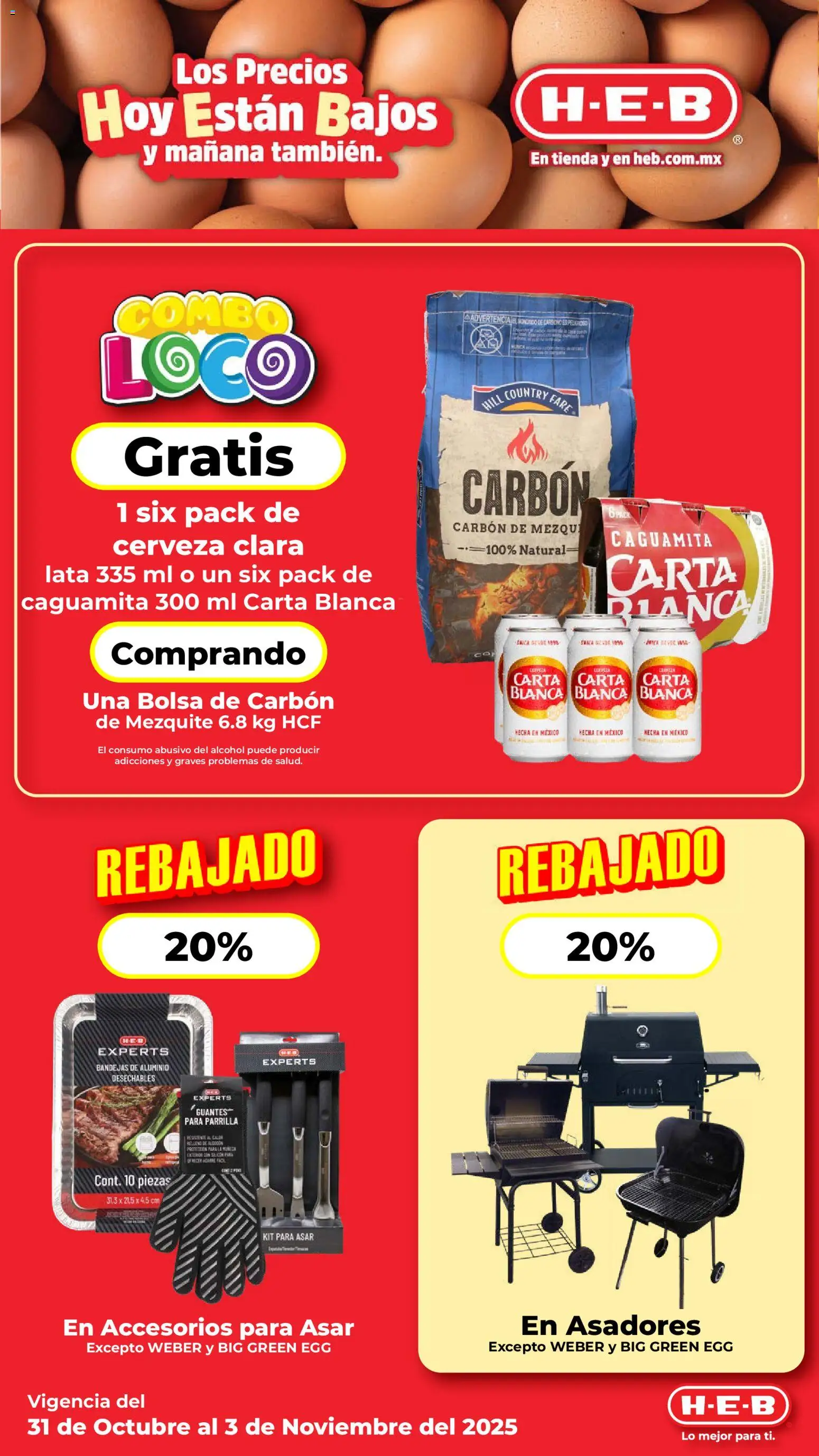 Nuevas ofertas de H-E-B válidas en toda la República Mexicana desde el 31.10.2025. ¡Encuentra las mejores ofertas en H-E-B folleto! | Página: 8 | Productos: Guantes, Bolsa, Cerveza, Parrilla