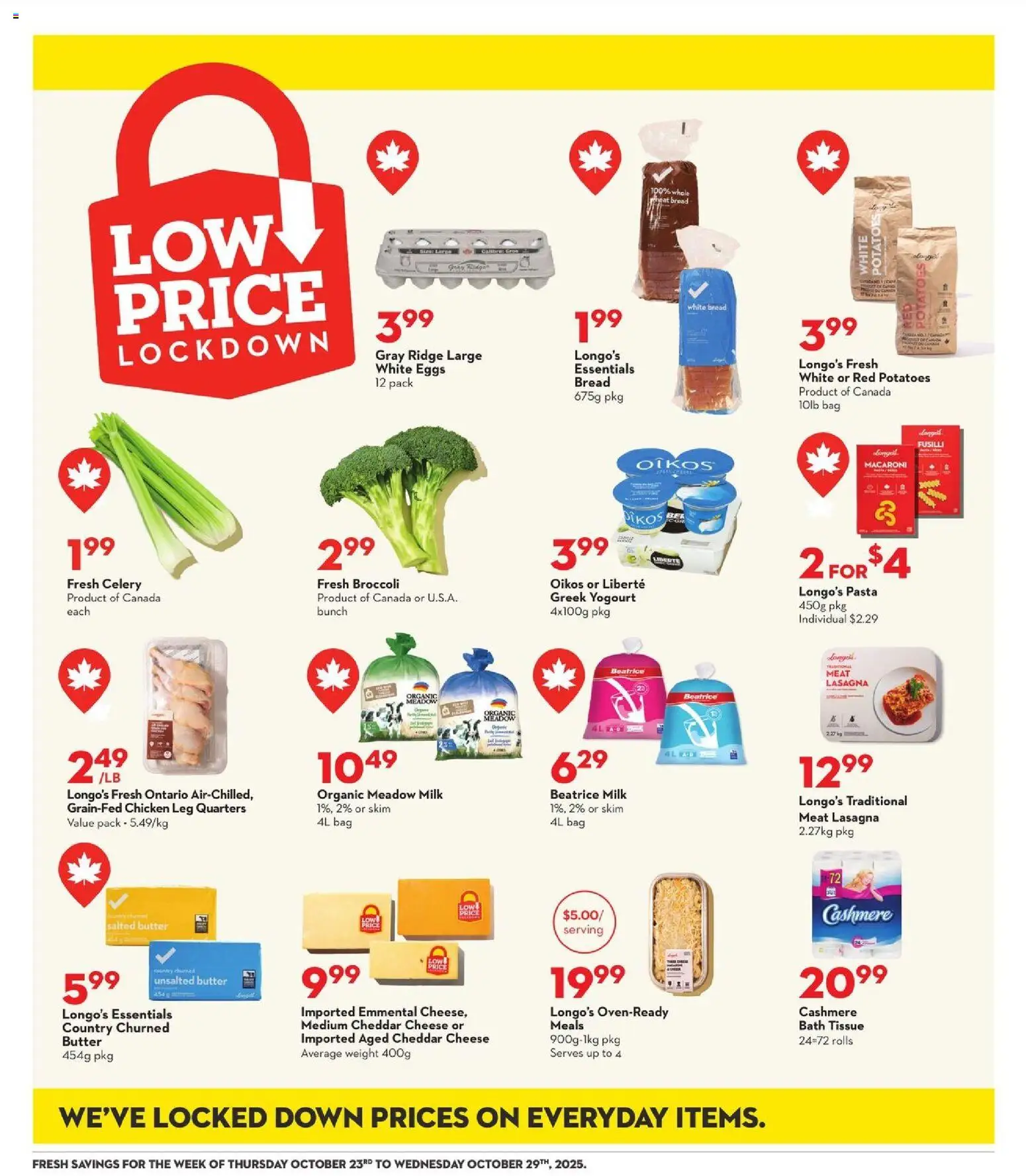 Longo's flyer valid from 23.10.2025 | Page: 15 | Products: Potatoes, Milk, Cheese, Eggs
