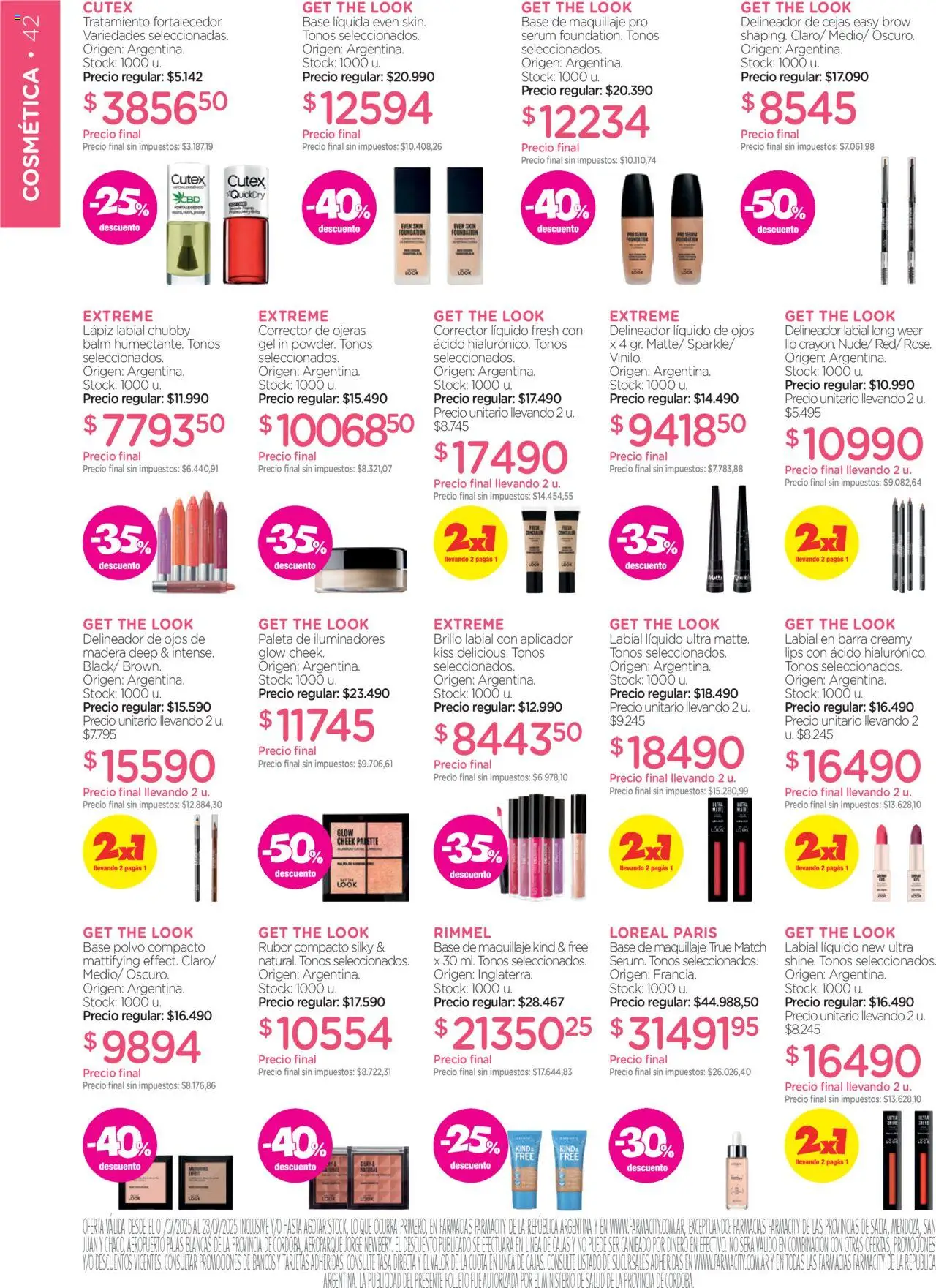 Farmacity catálogo │ válido desde el 01.07.2025 | Página: 42 | Productos: Base de maquillaje, Delineador, Lápiz labial, Corrector de ojeras