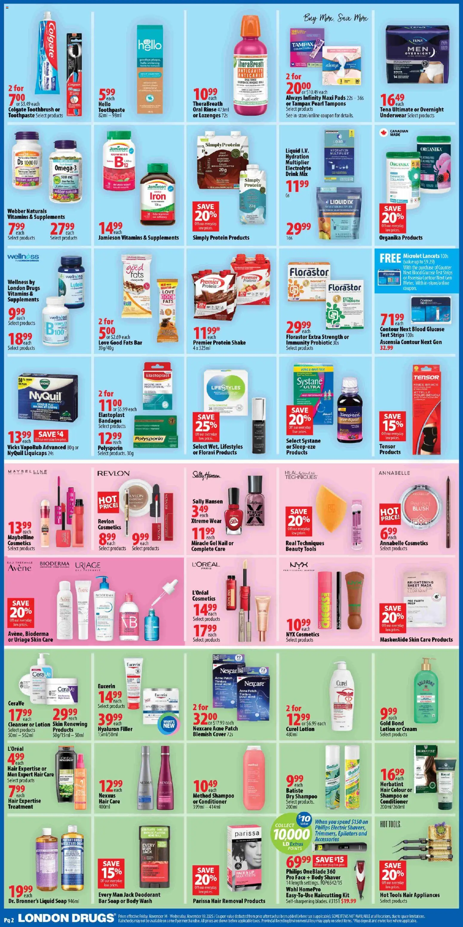 London Drugs flyer valid from 14.11.2025 | Page: 2 | Products: Blush, Shampoo, Conditioner, Underwear
