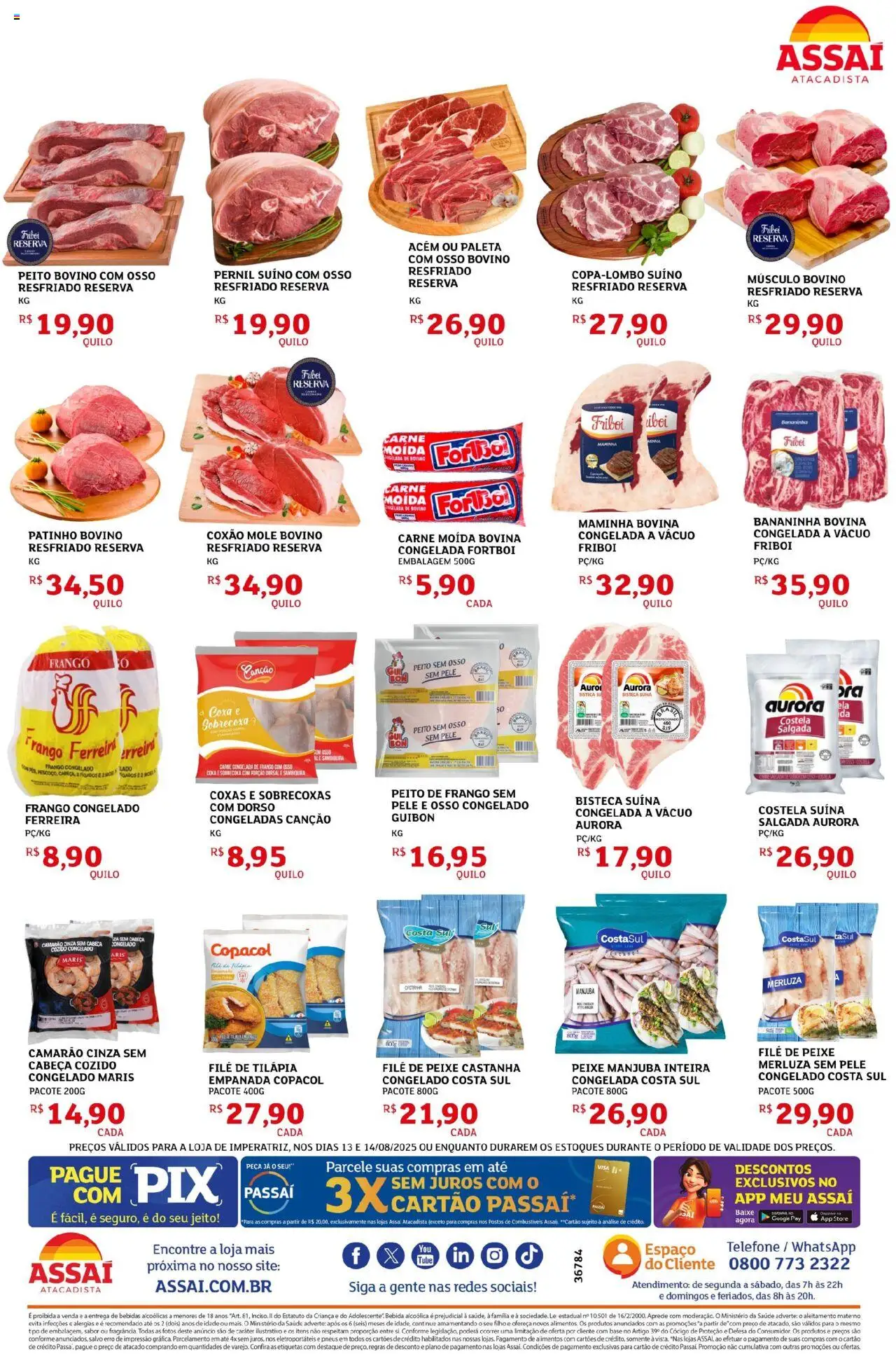 Assaí Atacadista Folheto - válido de 13.08.2025 | Página: 2 | Produtos: Acém, Telefone, Filé de tilápia, Carne moída
