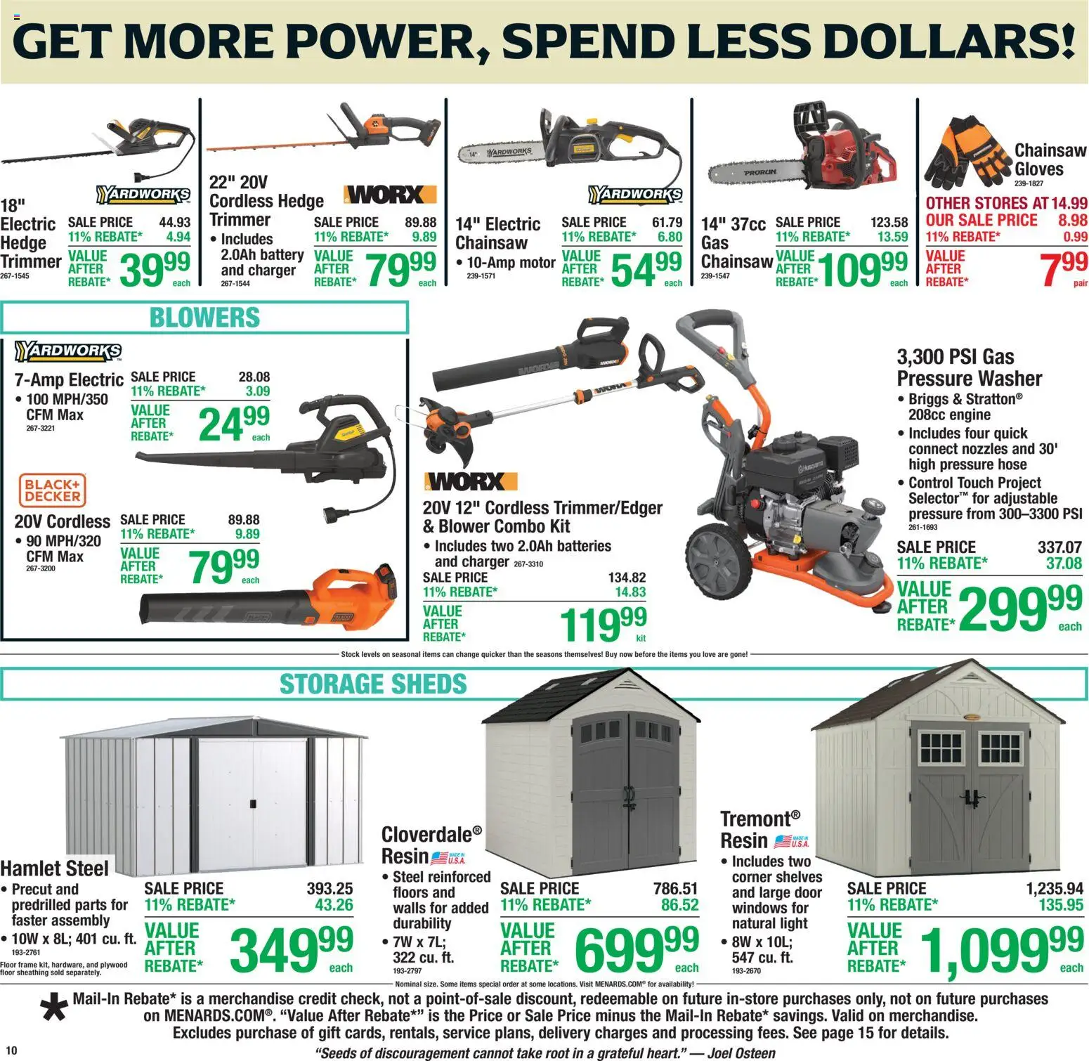 Menards Weekly Ad - valid from 16.04.2026 | Page: 10 | Products: Battery, Gloves, Washer, Blower