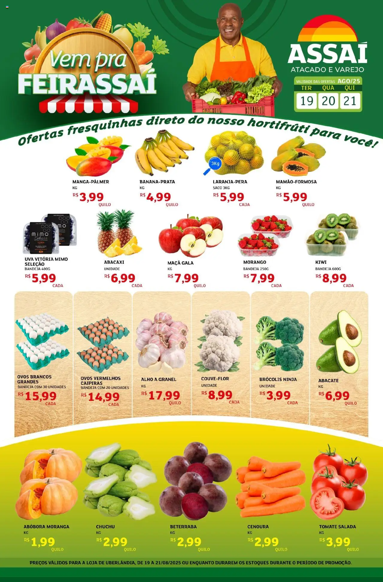 Assaí Atacadista Folheto - válido de 19.08.2025 | Página: 1 | Produtos: Chuchu, Abóbora, Abacaxi, Bandeja