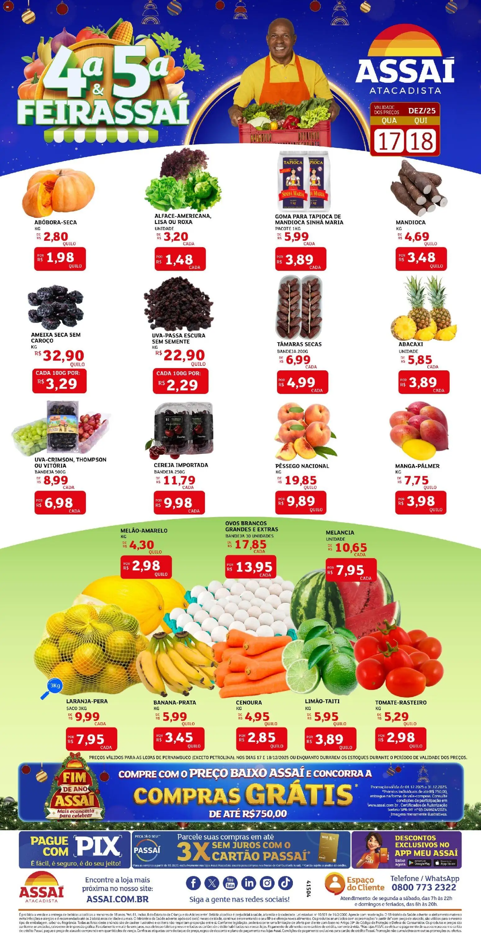 Assaí Atacadista Folheto - válido de 17.12.2025 | Página: 1 | Produtos: Pêssego, Cereja, Mandioca, Baixo