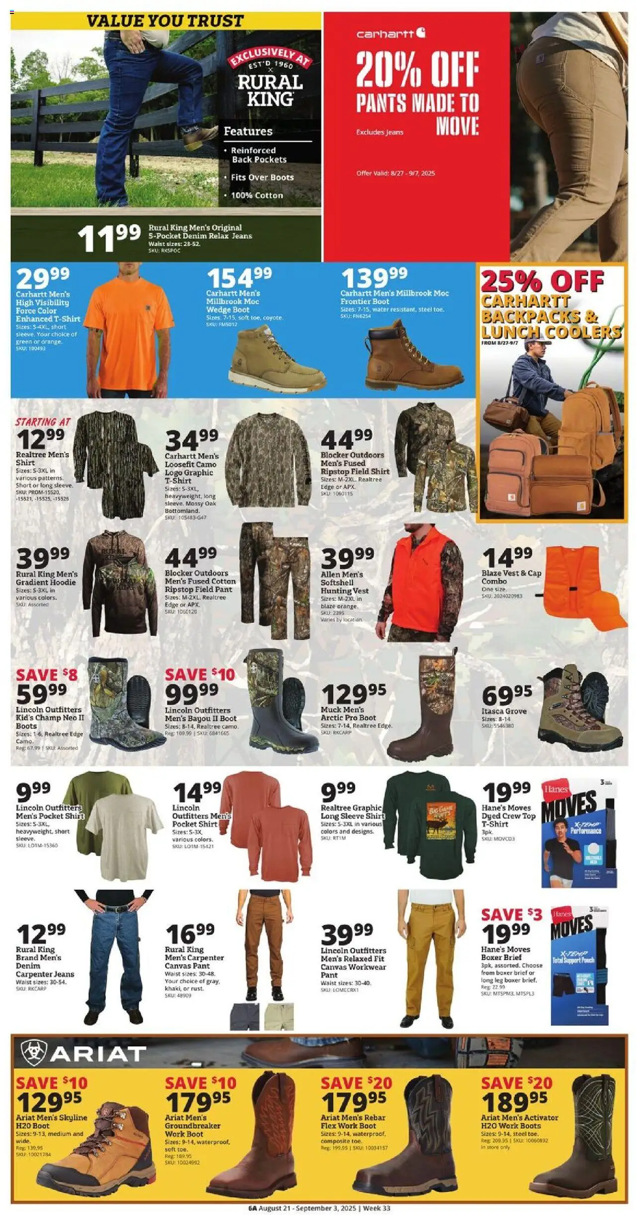 Rural King Weekly Ad - valid from 21.08.2025 | Page: 8 | Products: Pants, Boots, Cap, Jeans