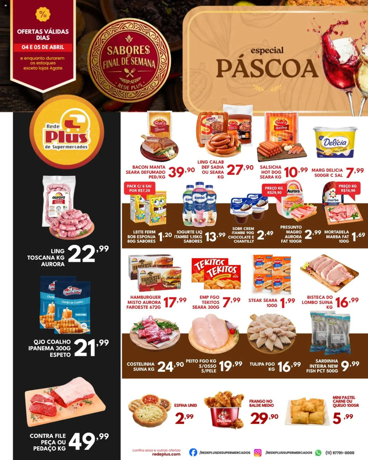 Rede Plus Supermercados Folheto - válido de 04.04.2026 | Página: 1 | Produtos: Salsicha, Presunto, Creme, Sal