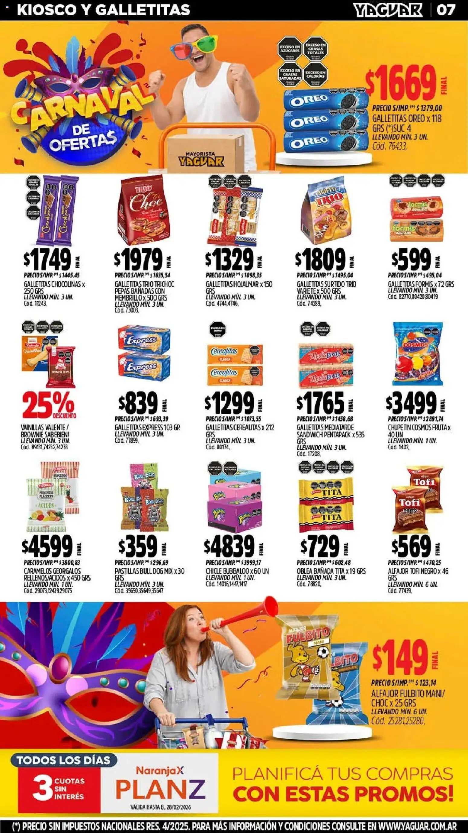 Yaguar - Oferta Semanal Trelew │ válido desde el 09.02.2026 | Página: 7 | Productos: Galletitas, Mani, Chicle, Alfajor