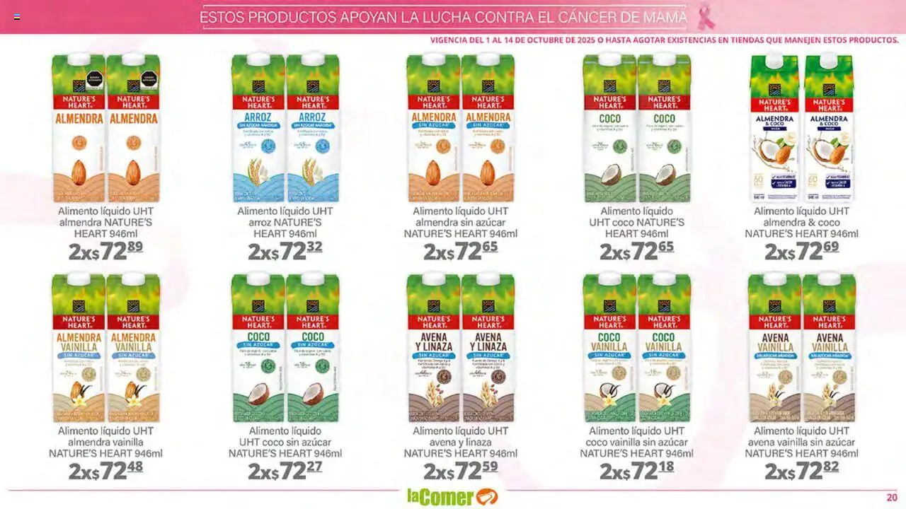 Nuevas ofertas de La Comer válidas en toda la República Mexicana desde el 01.10.2025. ¡Encuentra las mejores ofertas en La Comer - Folleto! | Página: 20 | Productos: Azúcar, Avena, Arroz, Almendra