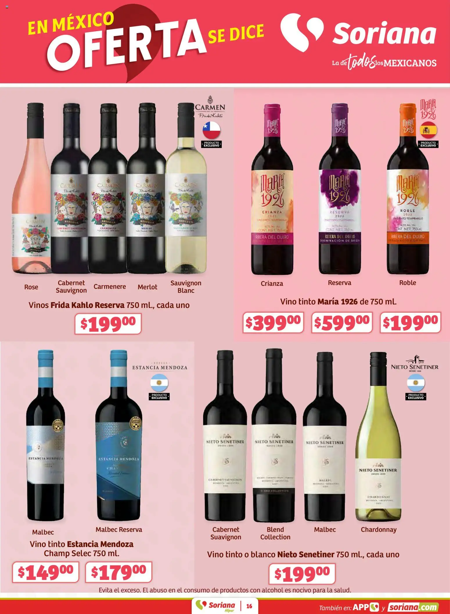 Nuevas ofertas de Soriana válidas en toda la República Mexicana desde el 15.01.2026. ¡Encuentra las mejores ofertas en Soriana folleto! | Página: 16 | Productos: Vino