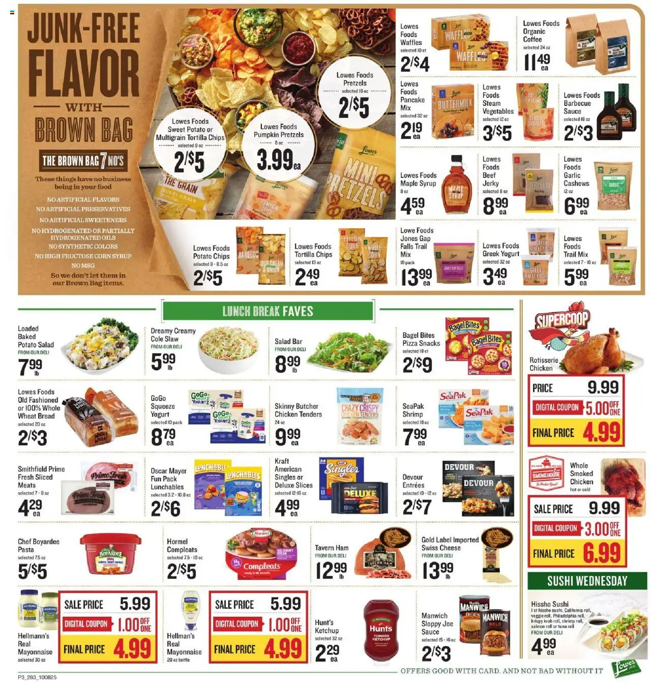 Lowes Foods Ad - valid from 08.10.2025 | Page: 3 | Products: Salad, Vegetables, Garlic, Bag