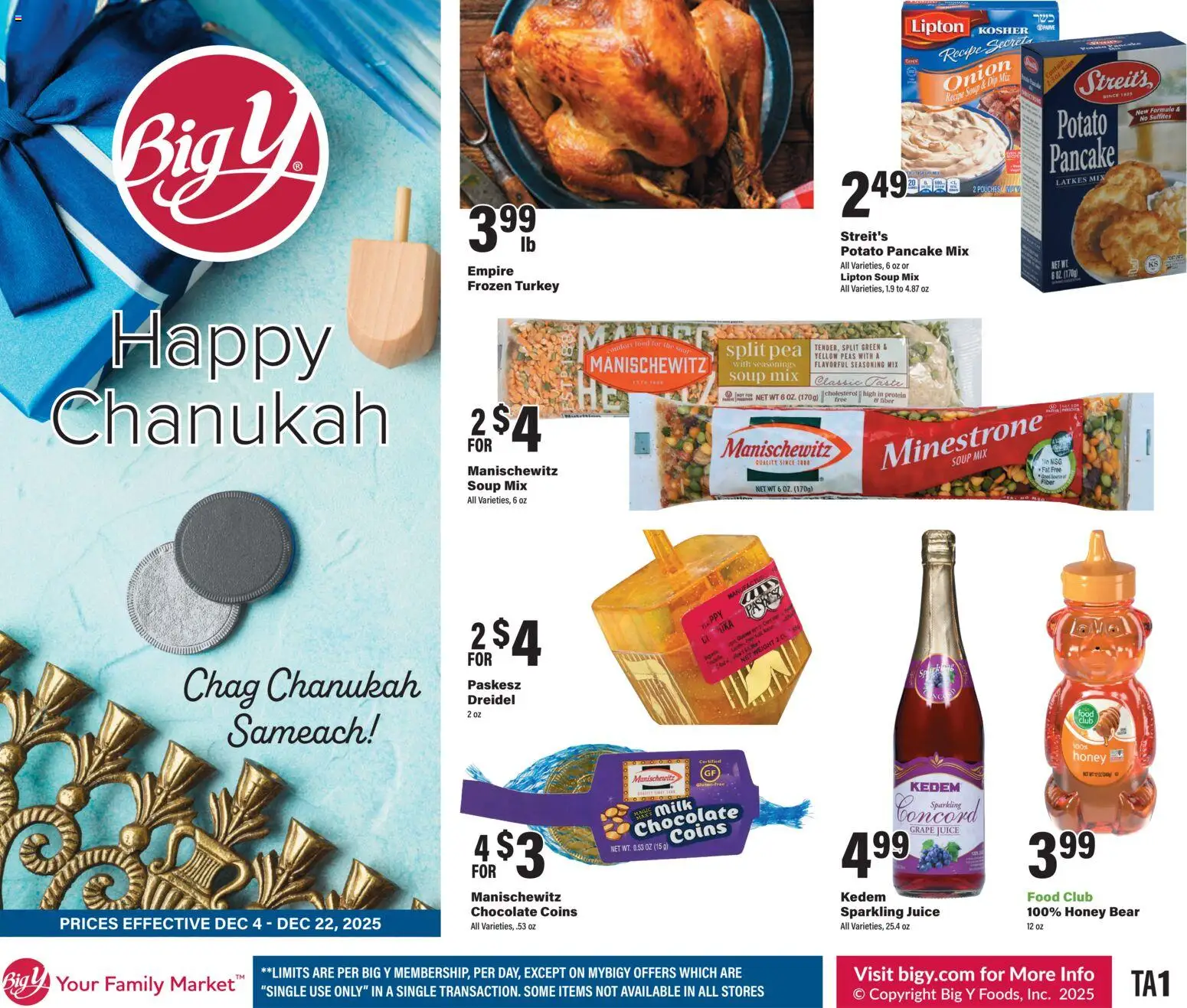 Big Y Chanukah - valid from 04.12.2025 | Page: 1 | Products: Milk, Chocolate, Juice, Onion