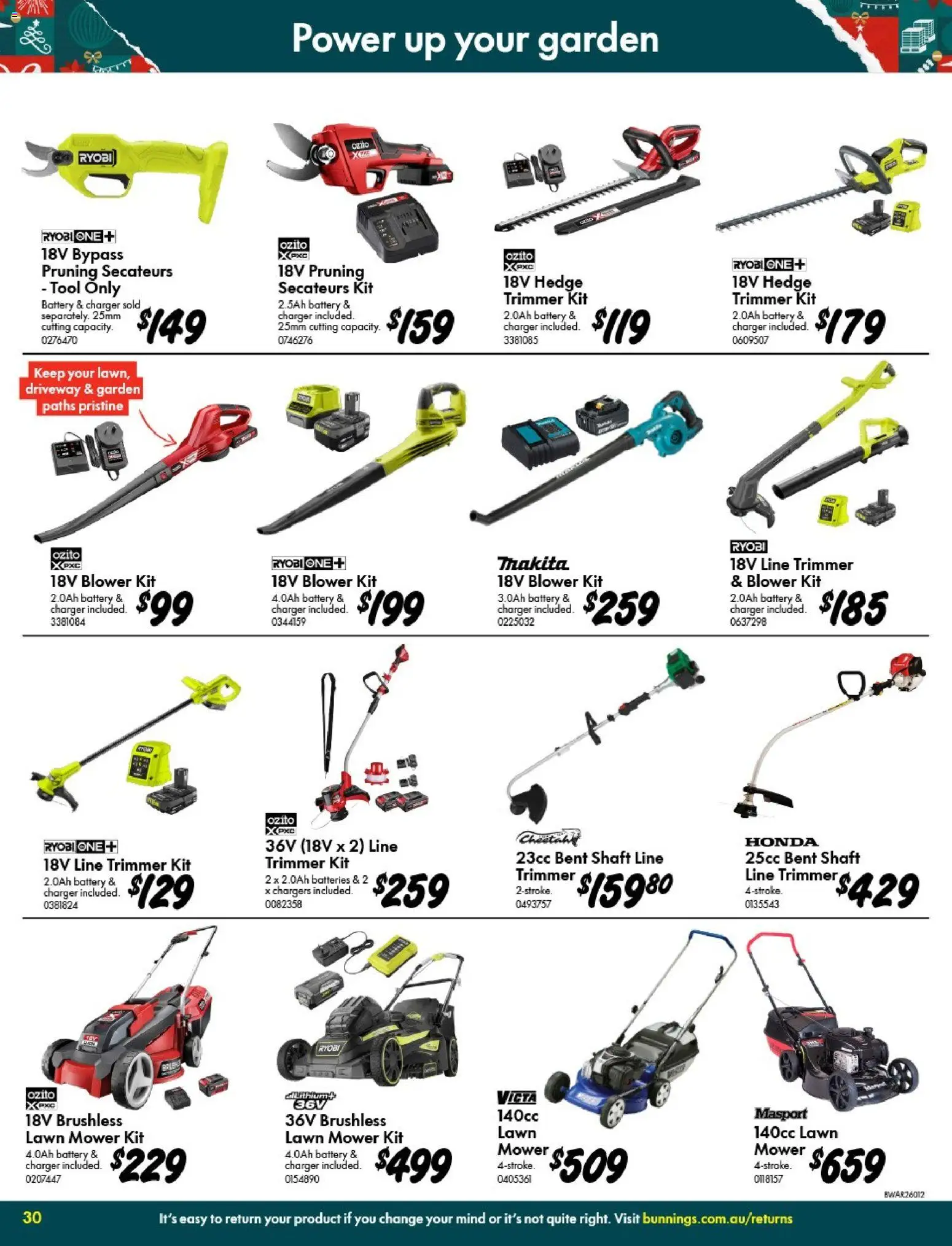 Bunnings Warehouse catalogue - valid from 05.11.2025 | Page: 30 | Products: Battery, Charger, Lawn mower, Pruning