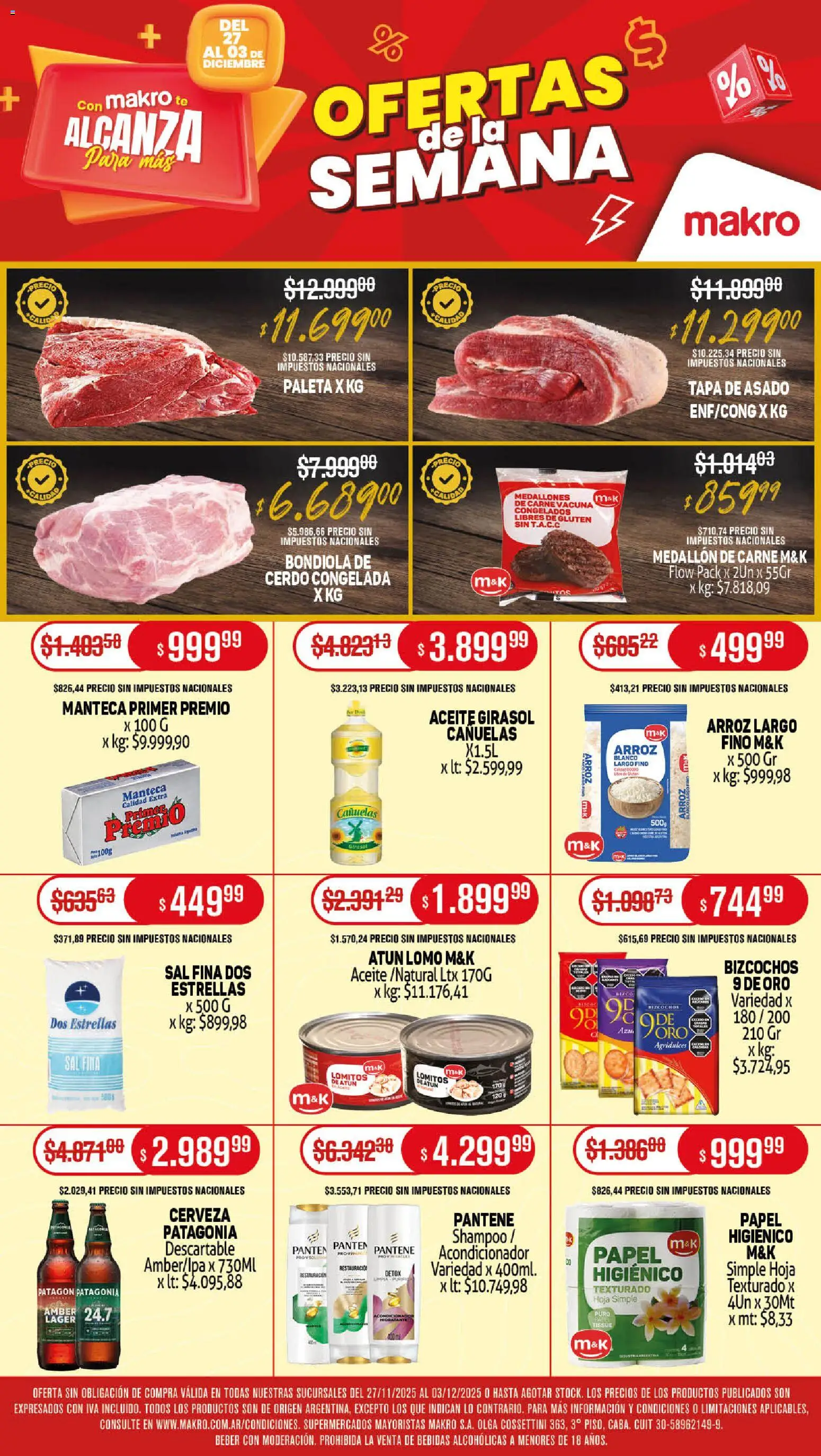 Makro ofertas │ válido desde el 27.11.2025 | Página: 1 | Productos: Sal, Atún, Manteca, Té