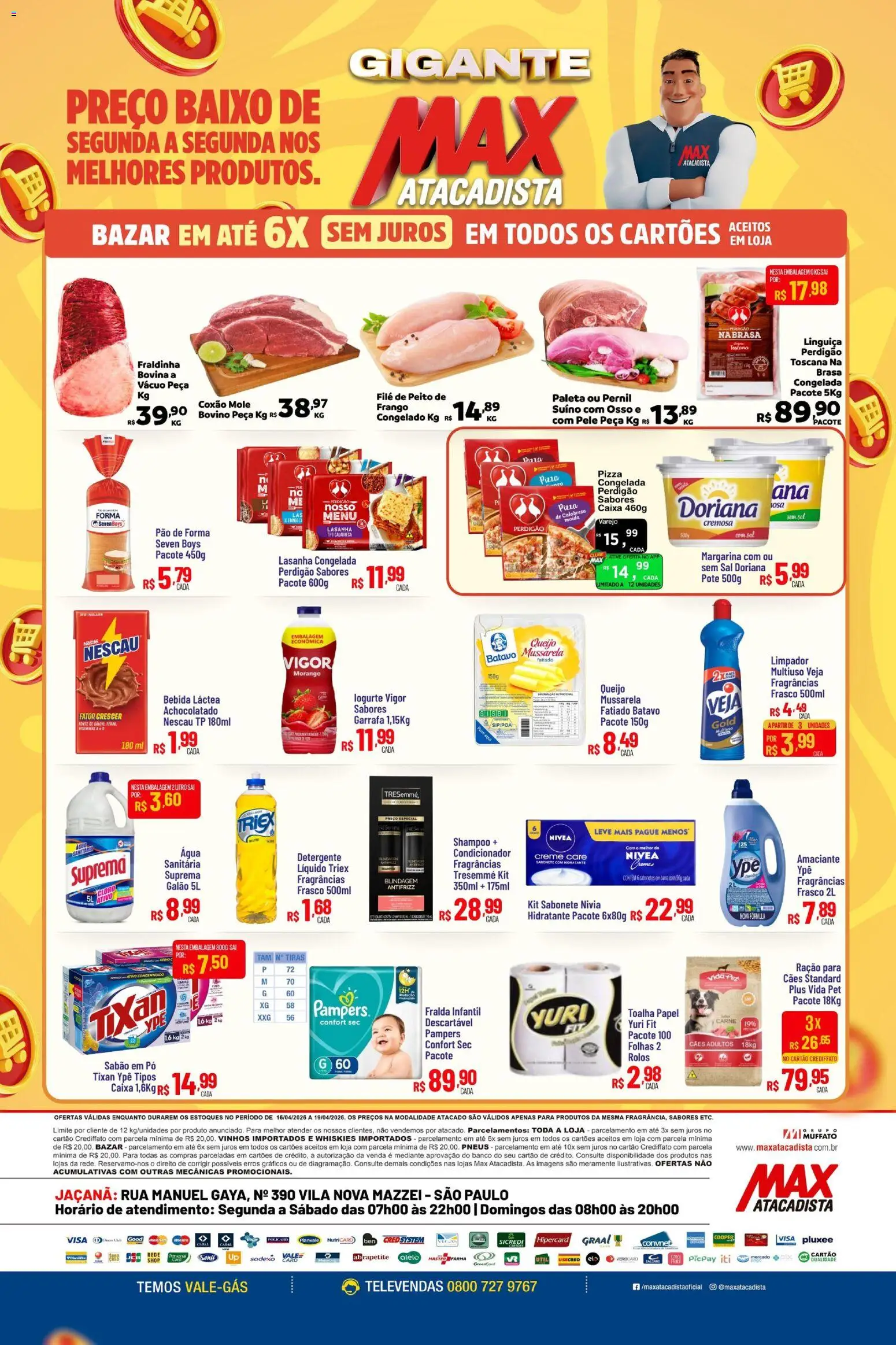 Max Atacadista Folheto - válido de 16.04.2026 | Página: 2 | Produtos: Sabão em pó, Detergente, Fraldinha, Margarina