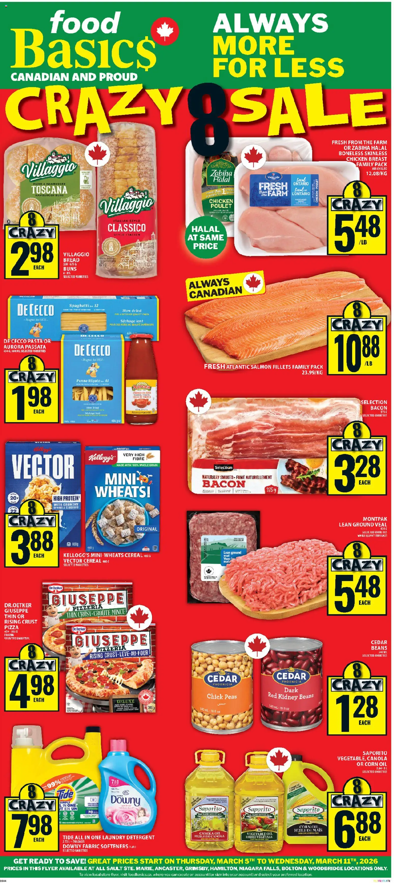 Food Basics flyer valid from 05.03.2026 | Page: 1 | Products: Pasta, Bread, Pizza, Chicken