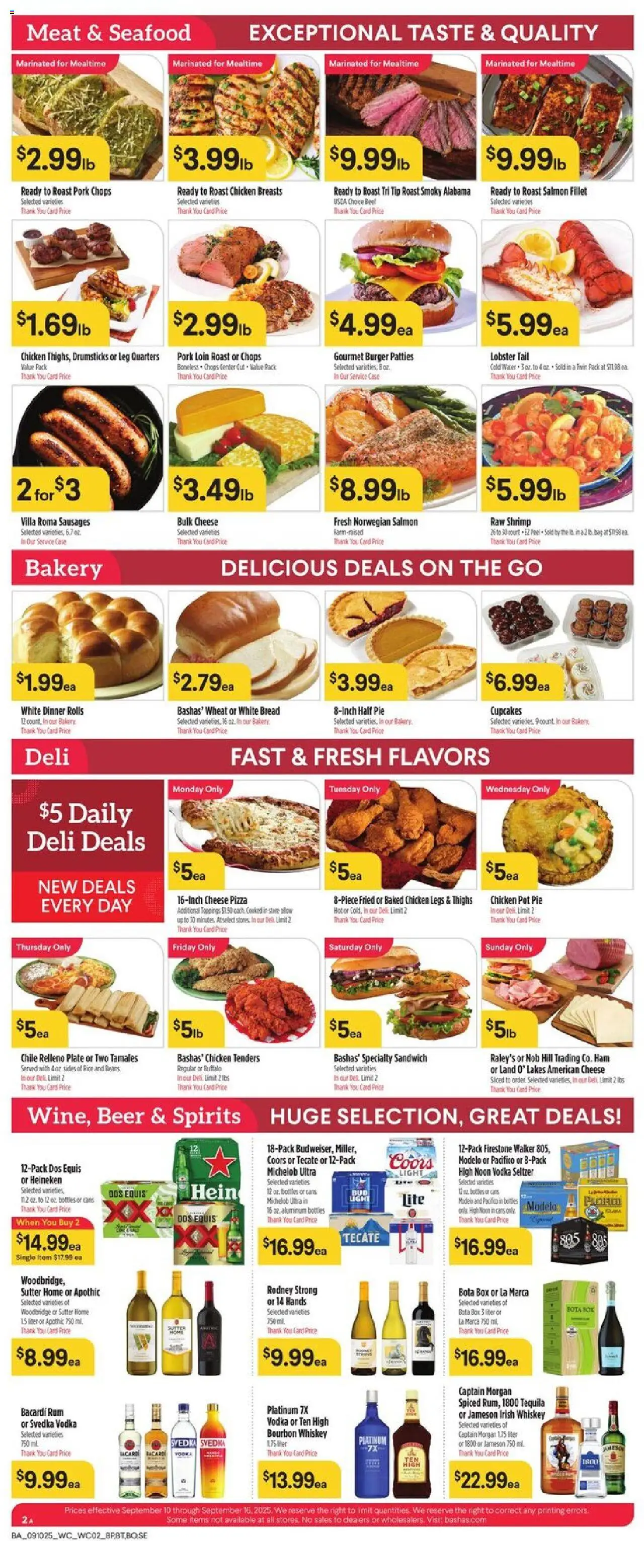 Basha's Weekly Ad - valid from 10.09.2025 | Page: 2 | Products: Cheese, Pork, Vodka, Seafood