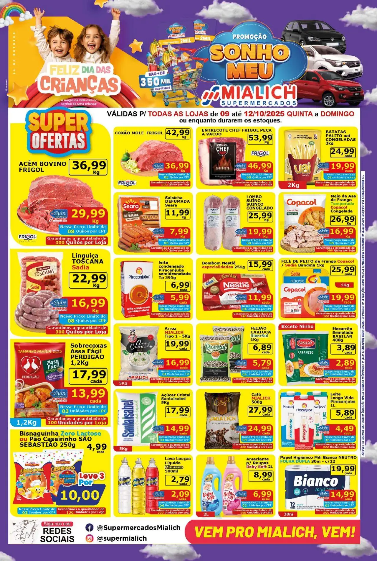Mialich Supermercados Folheto - válido de 09.10.2025 | Página: 1 | Produtos: Mialich, Salsicha, Arroz, Peito de frango