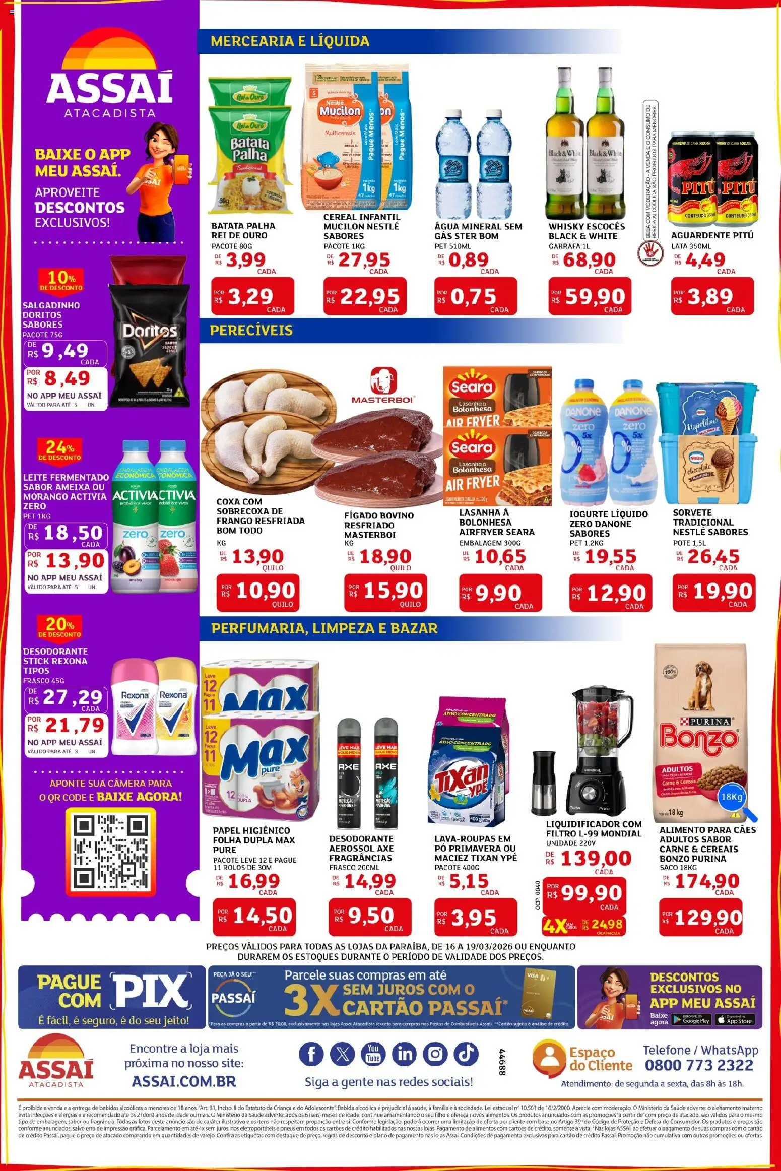 Assaí Atacadista Folheto - válido de 16.03.2026 | Página: 2 | Produtos: Probióticos, Liquidificador, Base, Telefone