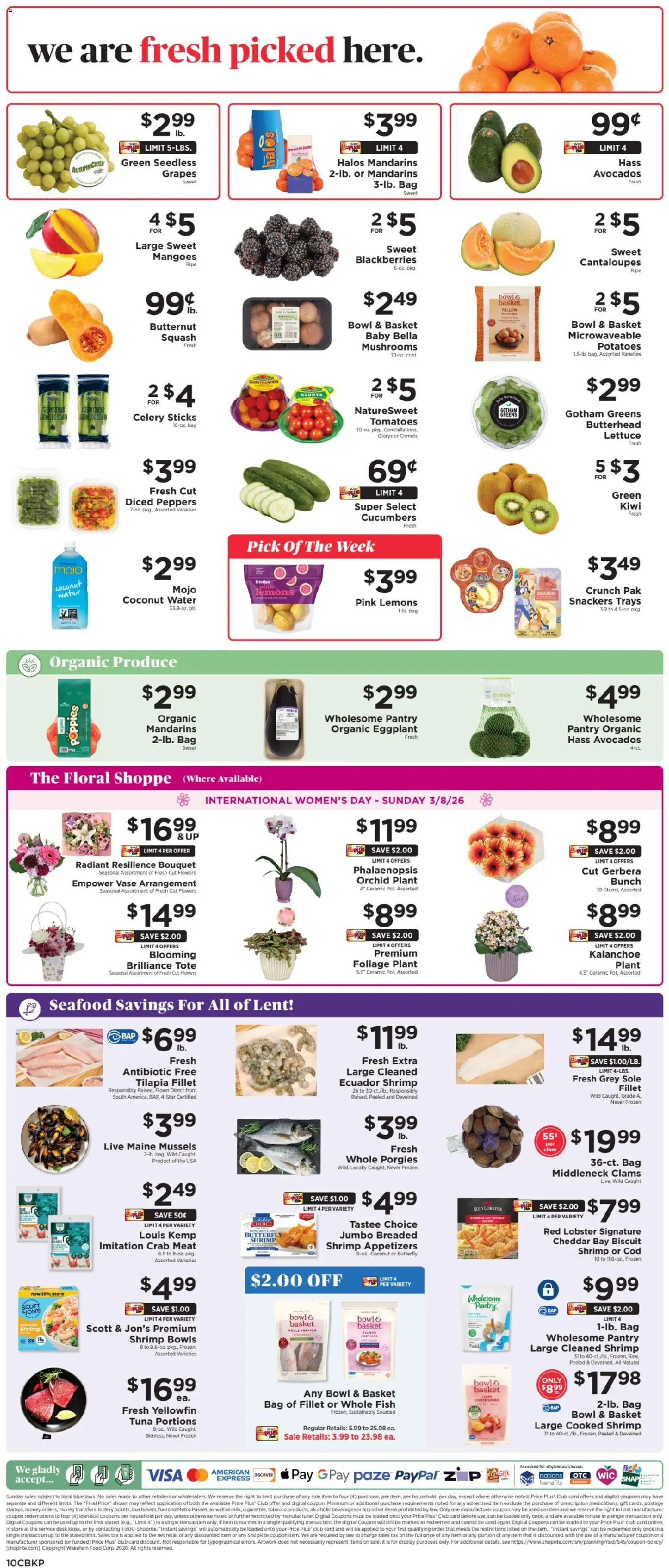 ShopRite Weekly Ad - valid from 27.02.2026 | Page: 14 | Products: Mushrooms, Tomatoes, Water, Eggplant