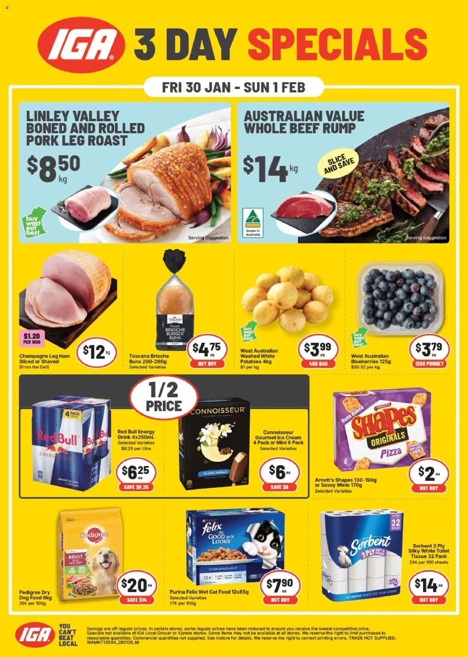 IGA catalogue - valid from 30.01.2026 | Page: 1 | Products: Ham, Cream, Ice cream, Bag