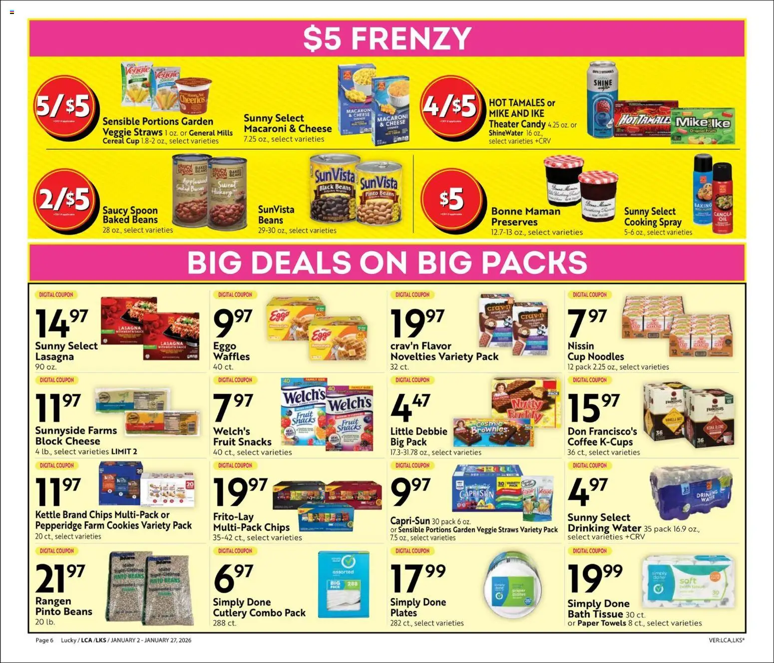Lucky Supermarkets Big Book of Savings - valid from 02.01.2026 | Page: 6 | Products: Coffee, Chips, Water, Fruits