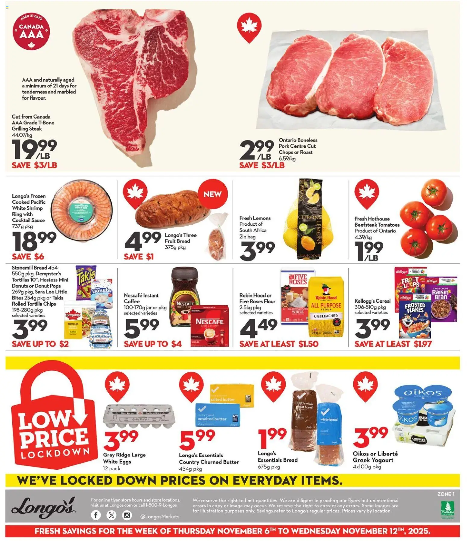 Longo's flyer valid from 06.11.2025 | Page: 3 | Products: Chips, Iron, Butter, Eggs