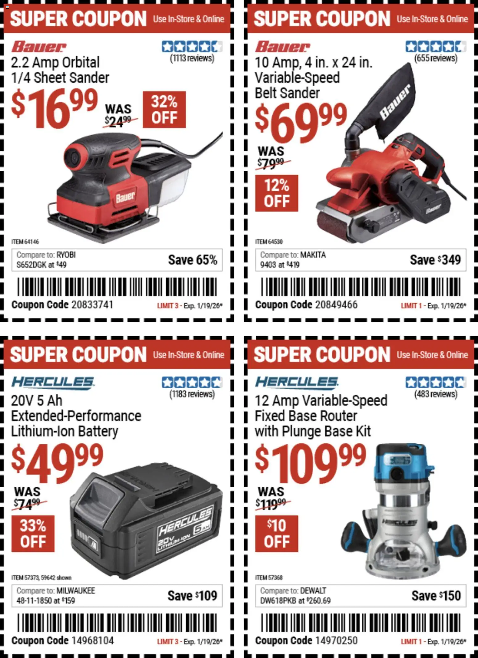 Harbor Freight Weekly Ad - valid from 29.12.2025 | Page: 17 | Products: Sander, Battery, Belt, Sheet