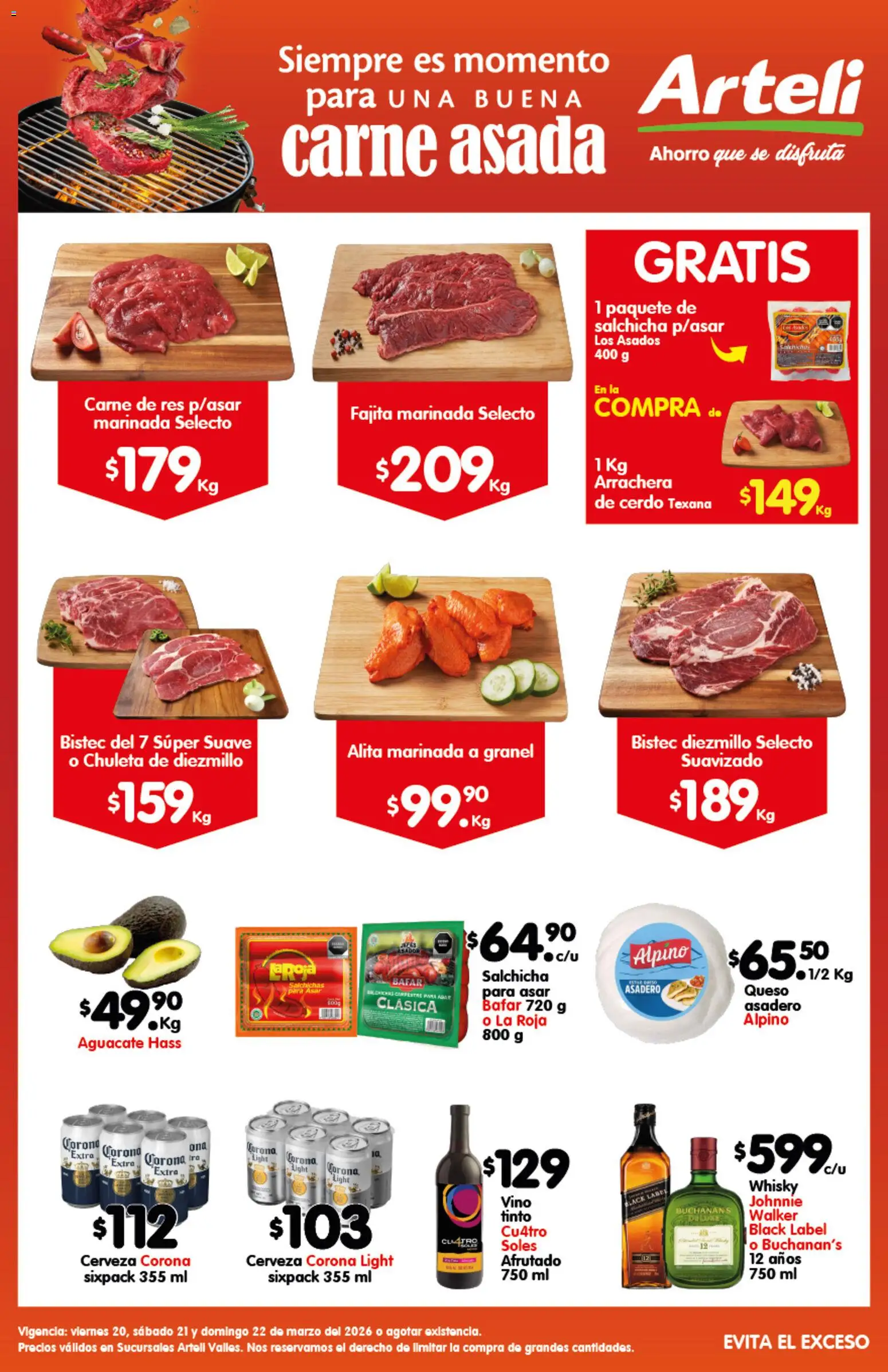 Nuevas ofertas de Arteli válidas en toda la República Mexicana desde el 20.03.2026. ¡Encuentra las mejores ofertas en Arteli folleto Carne Valles! | Página: 1 | Productos: Salchicha, Aguacate, Cerveza, Vino
