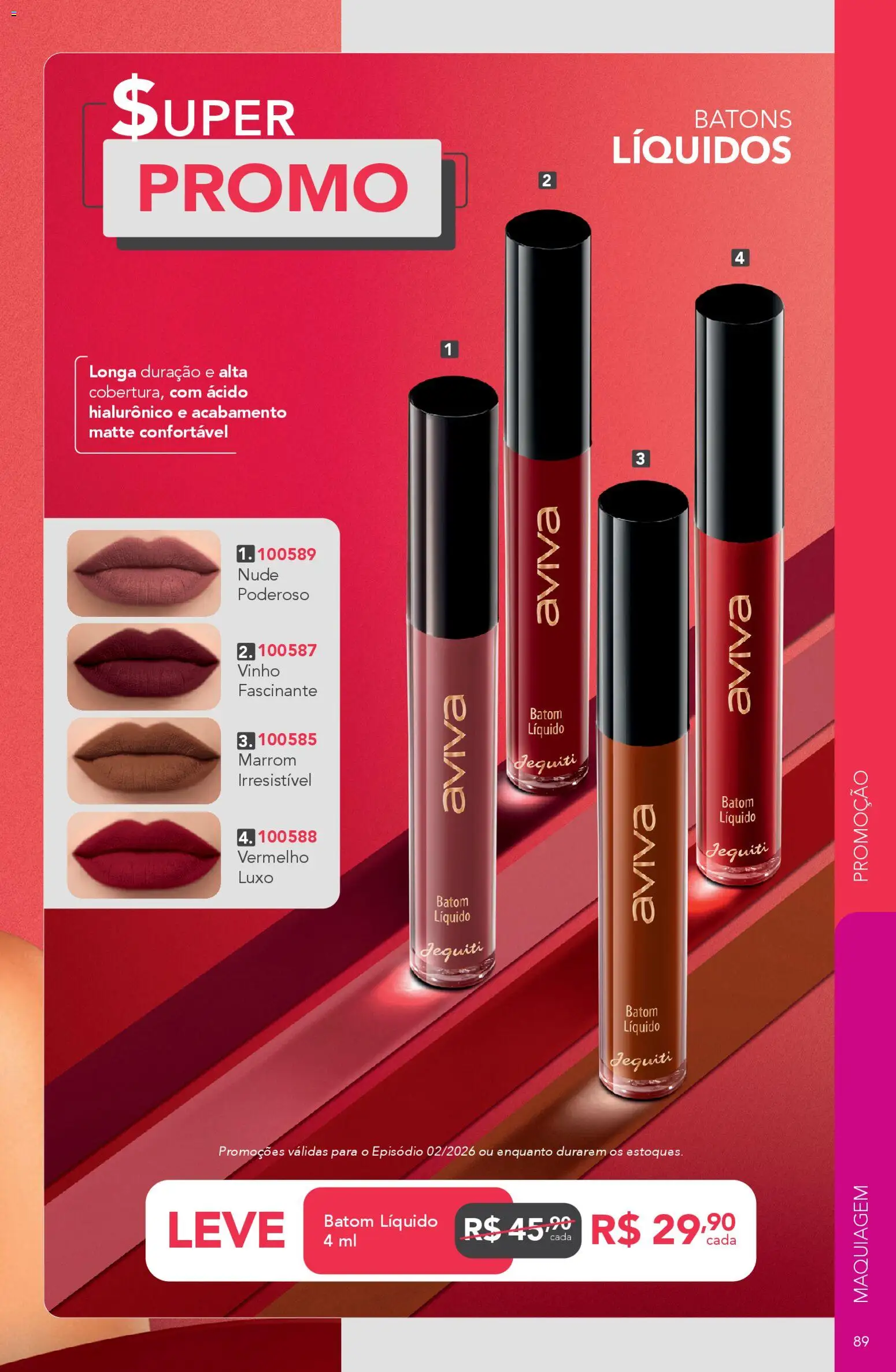 Jequiti Folheto - válido de 30.01.2026 | Página: 89 | Produtos: Maquiagem, Batom, Vinho