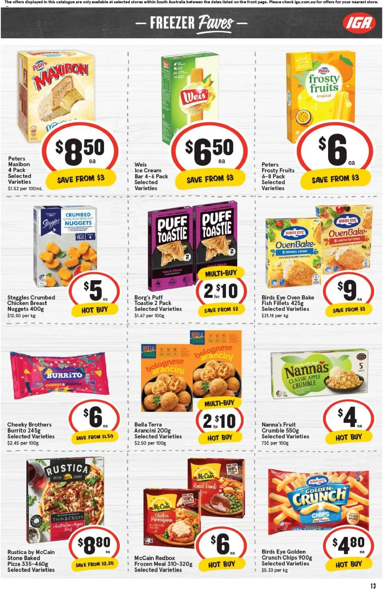 IGA catalogue - valid from 01.10.2025 | Page: 13 | Products: Pizza, Chicken, Chips, Freezer