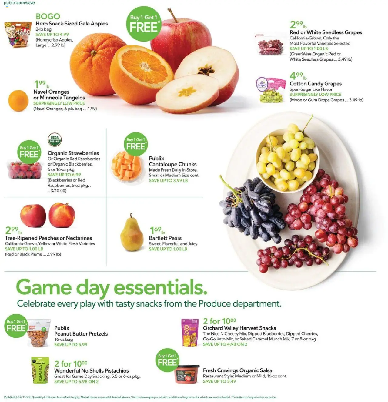 Publix Weekly Ad - valid from 10.09.2025 | Page: 6 | Products: Peaches, Butter, Oranges, Game