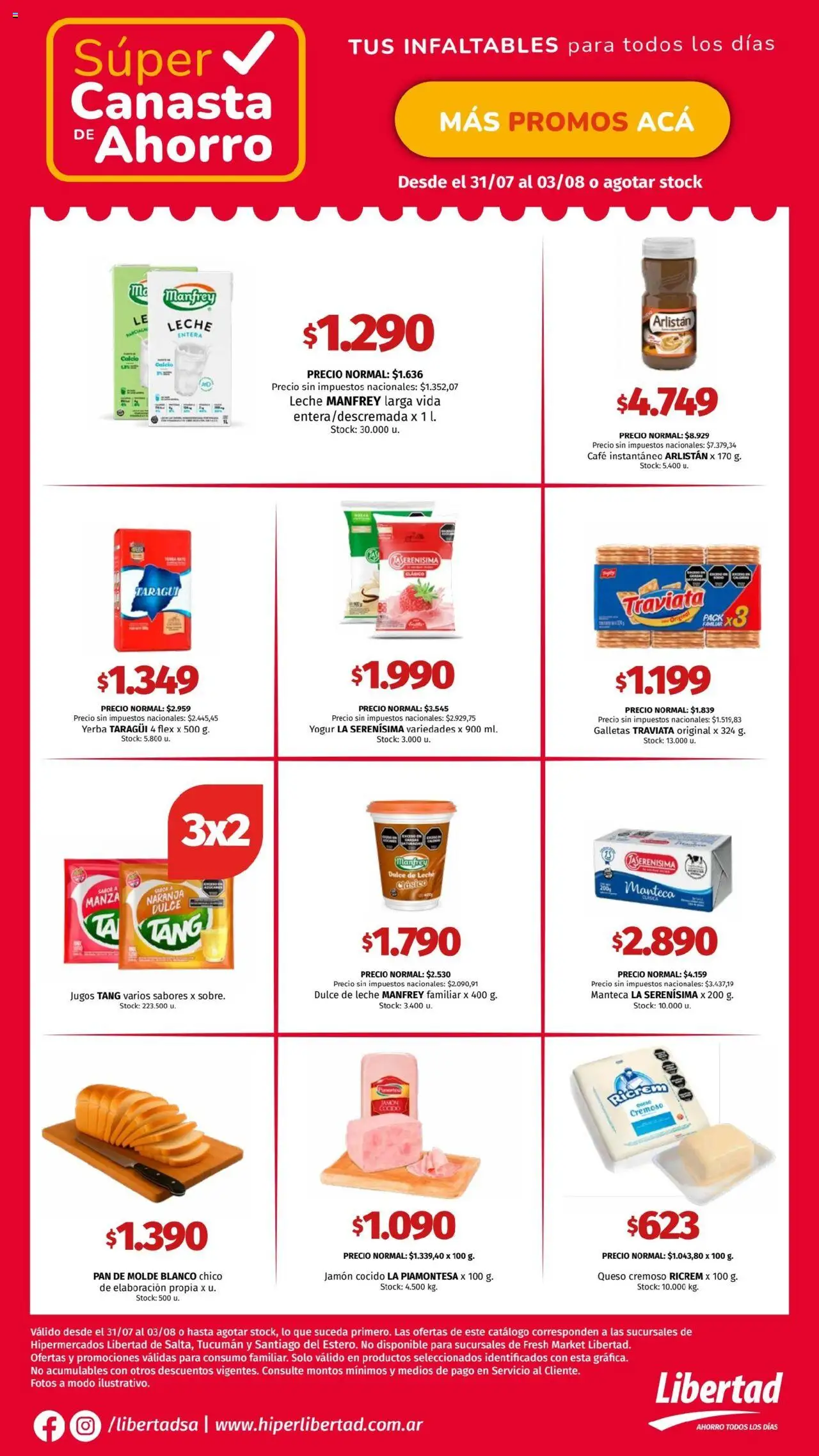 Hipermercado Libertad - Canasta - NOA │ válido desde el 31.07.2025 | Página: 3 | Productos: Molde, Leche, Queso, Pan