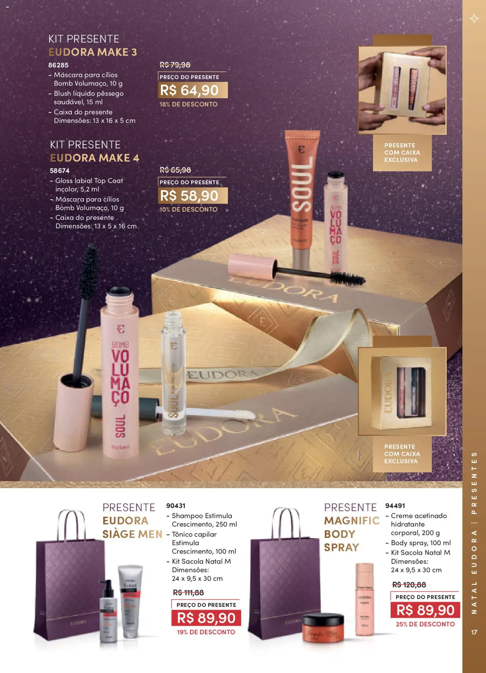 Eudora Folheto - válido de 10.11.2025 | Página: 17 | Produtos: Shampoo, Pêssego, Tônico, Gloss labial