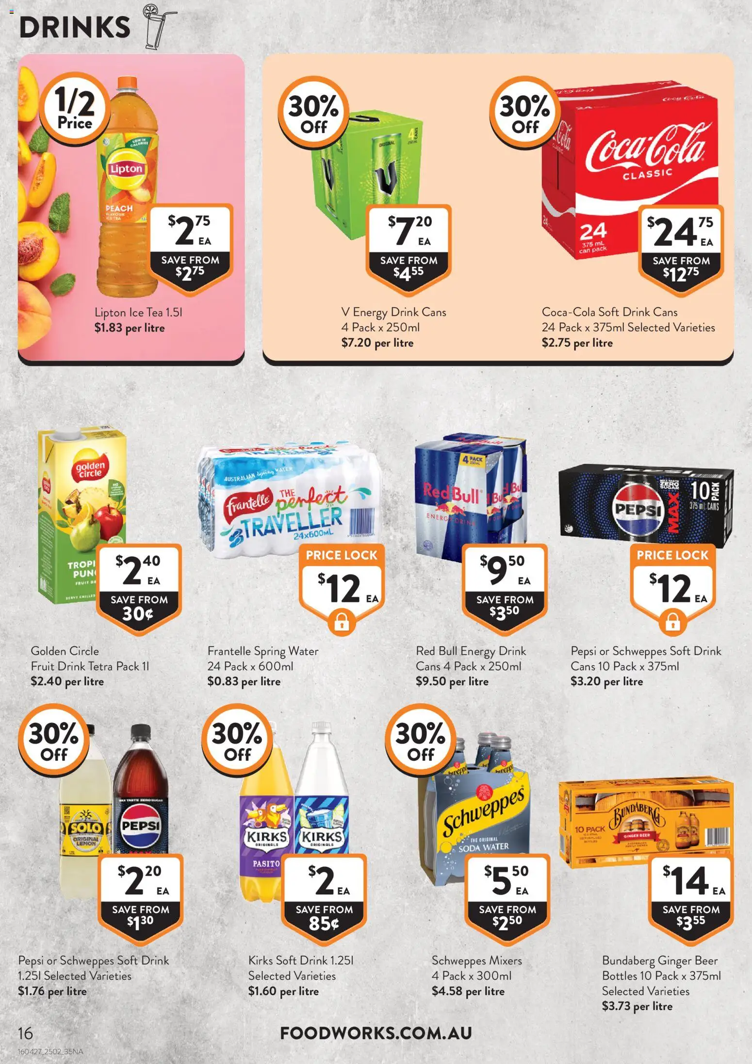 Foodworks catalogue - valid from 25.02.2026 | Page: 16 | Products: Energy drink, Tea, Lemon, Peach