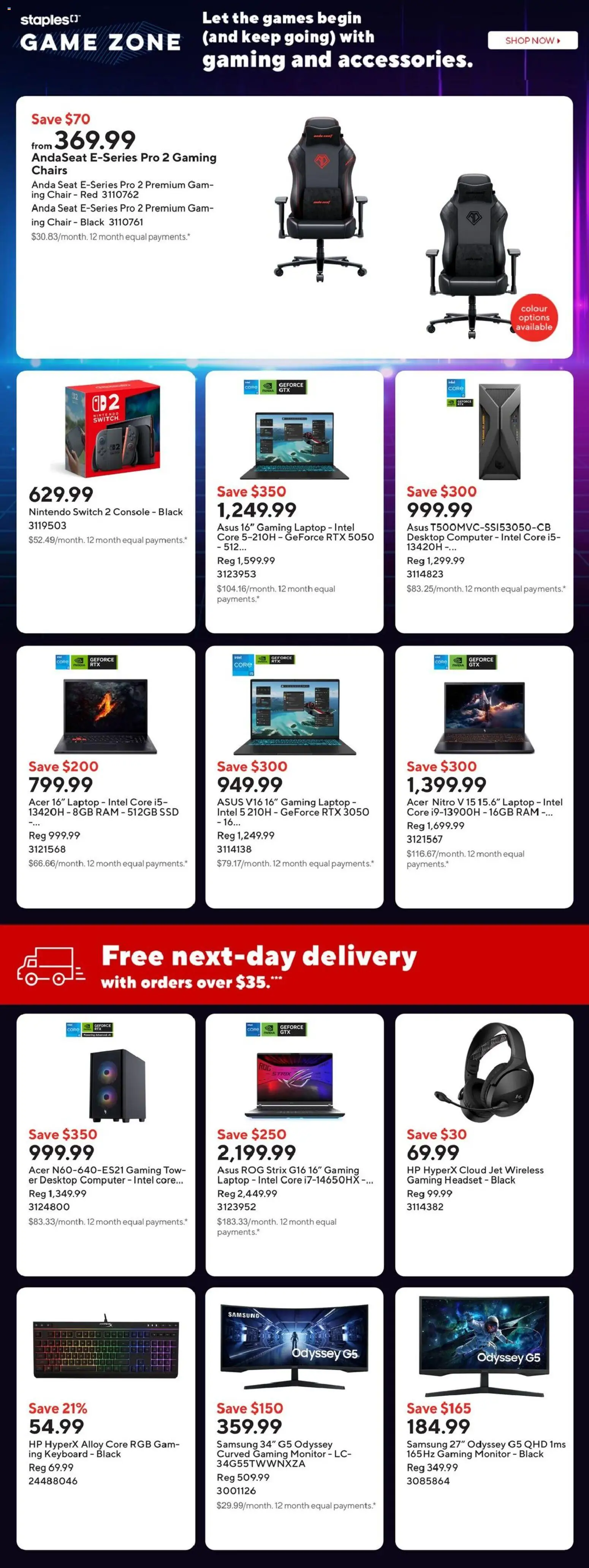 Staples flyer valid from 01.01.2026 | Page: 7 | Products: Monitor, Computer, Game, Chair