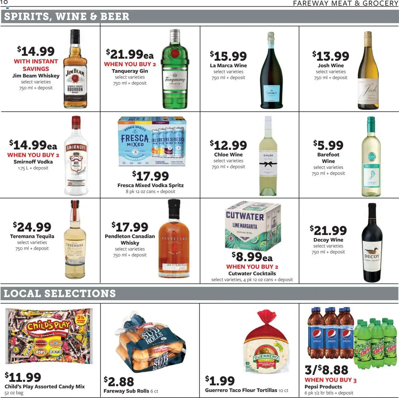 Fareway Weekly Ad - valid from 11.08.2025 | Page: 10 | Products: Wine, Vodka, Whiskey, Bag