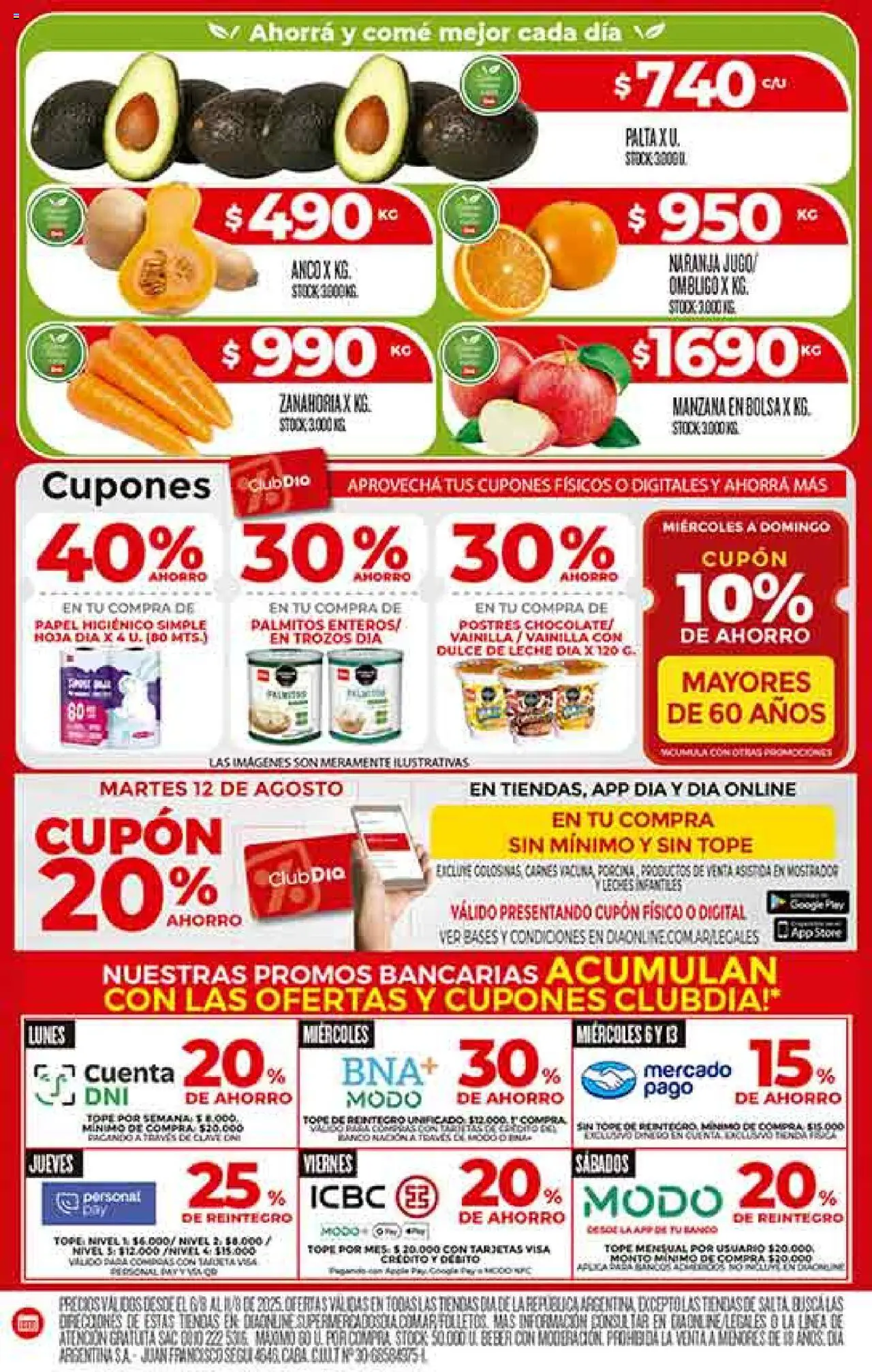 Supermercado DIA Ofertas │ válido desde el 06.08.2025 | Página: 4 | Productos: Dulce de leche, Manzana, Palta, Leche