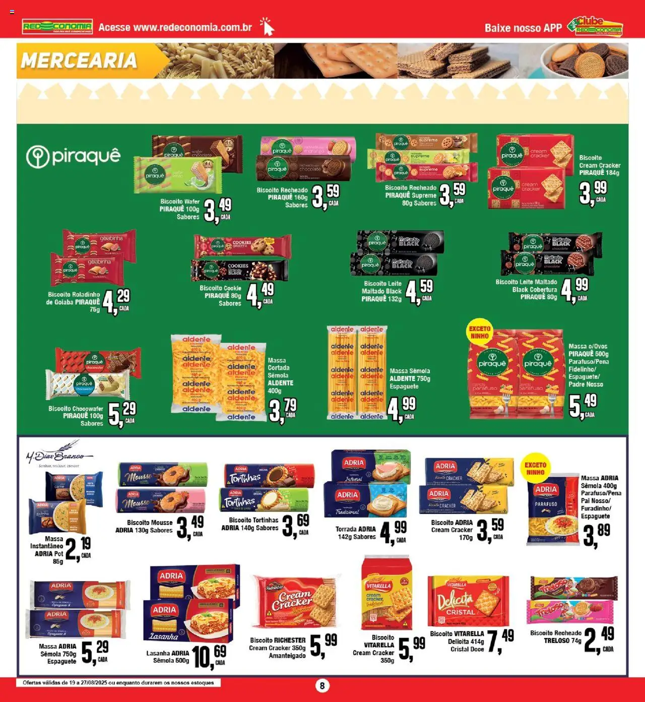 RedEconomia Folheto - válido de 19.08.2025 | Página: 8 | Produtos: Goiaba, Espaguete, Chocolate, Massa